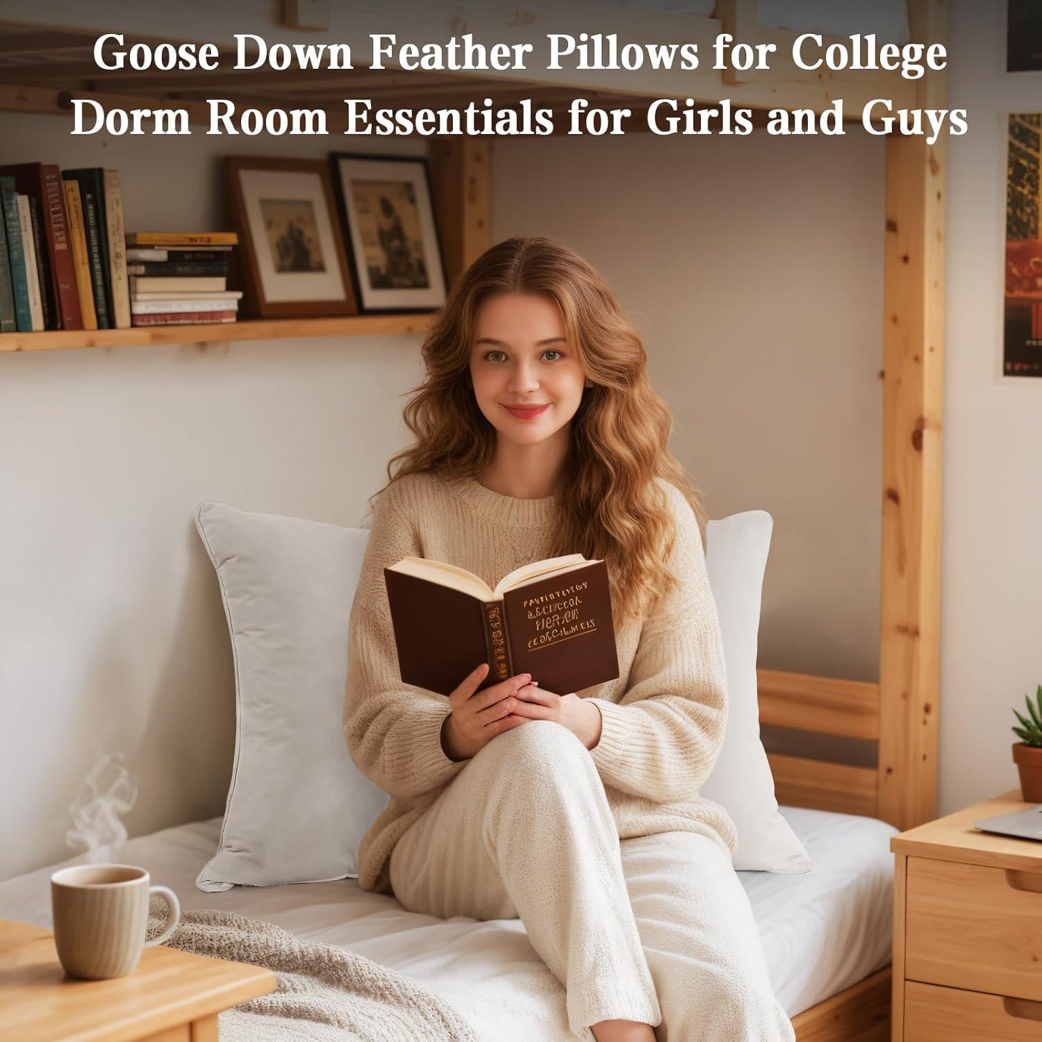 Goose Down and 400 Thread Count Premium Bed Pillow, Queen, White Queen (Pack of 2)