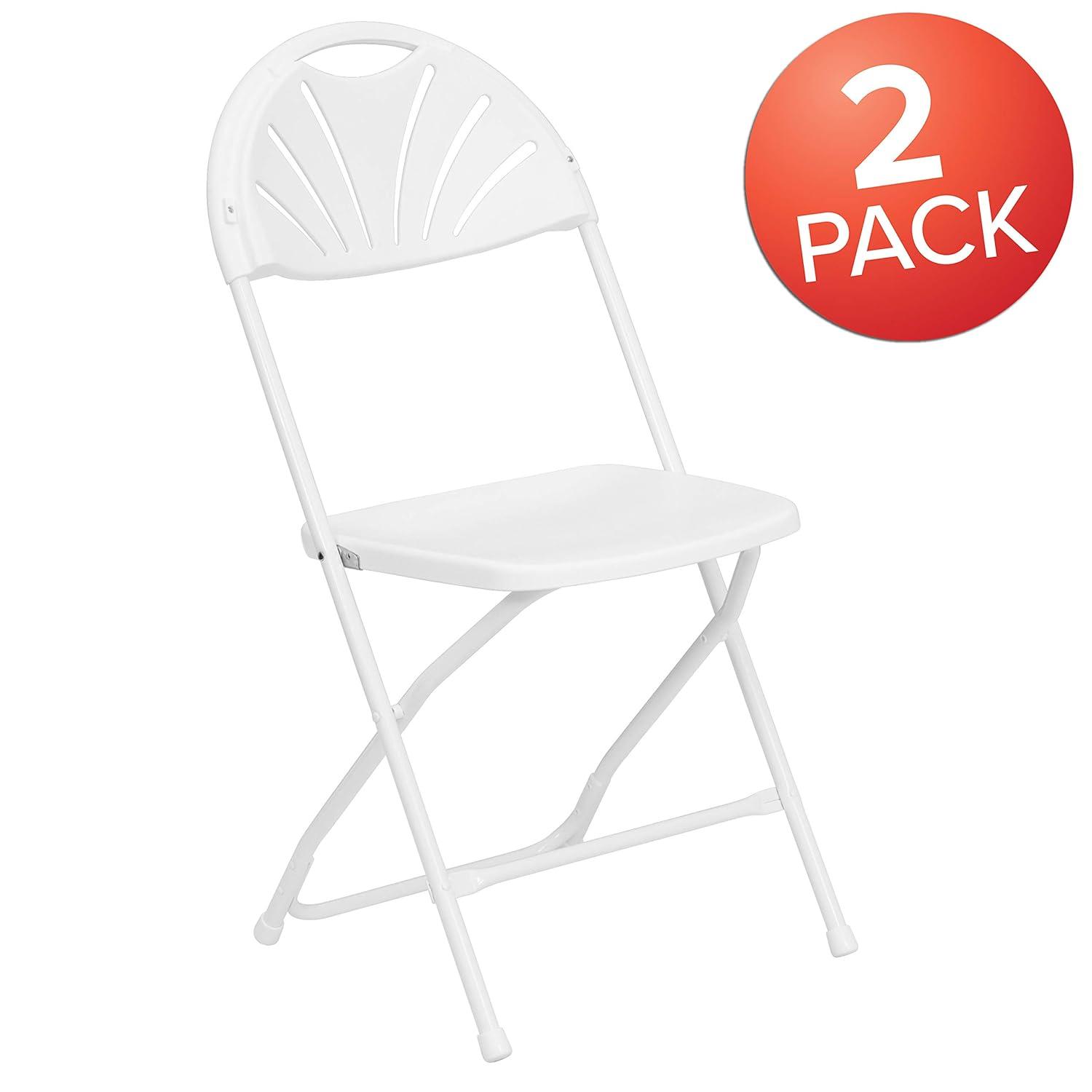 Emma and Oliver 2 Pack 650 lb. Capacity White Plastic Fan Back Folding Chair