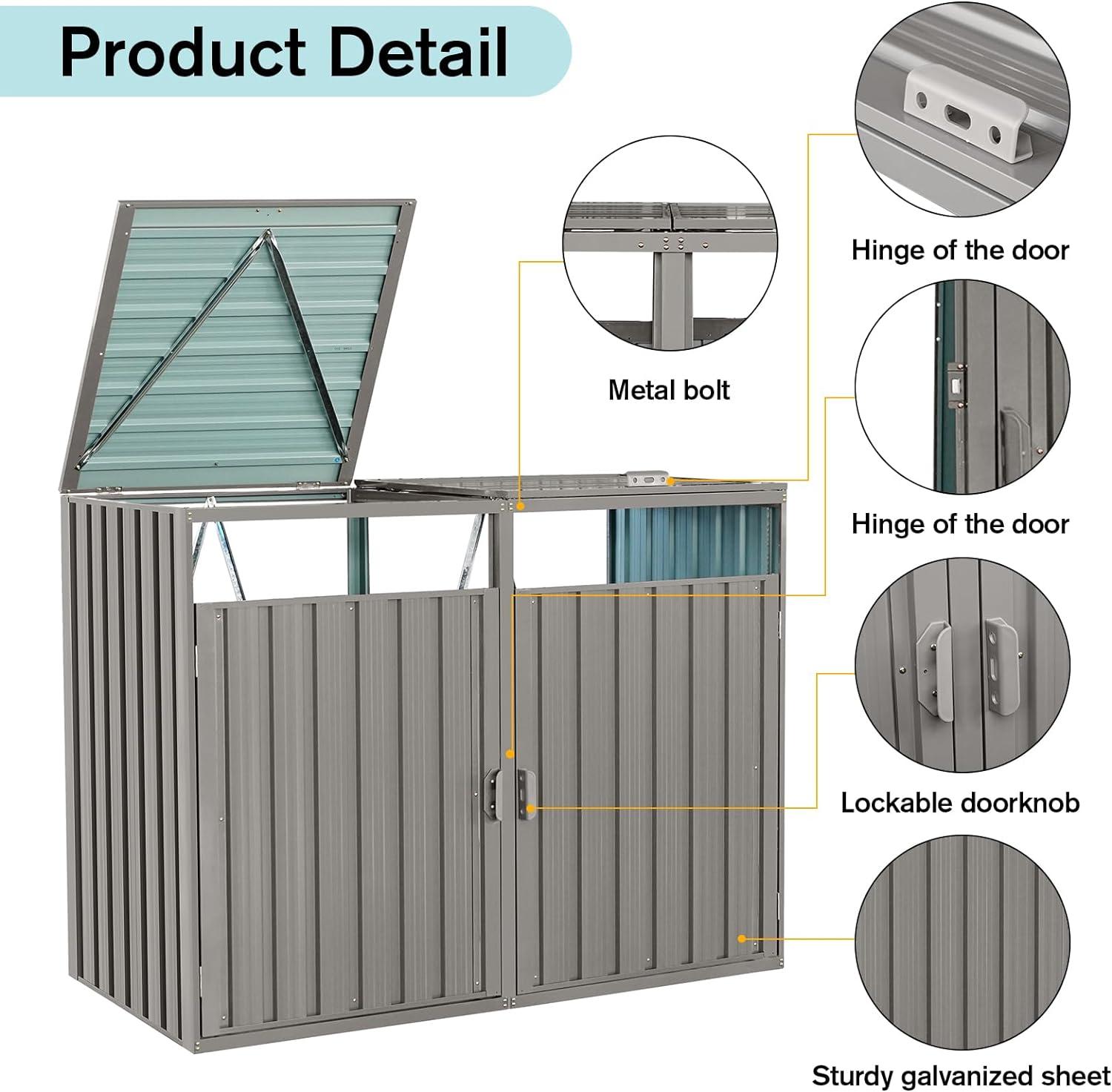 Gray Waterproof Plastic Outdoor Garbage Bin Storage Shed