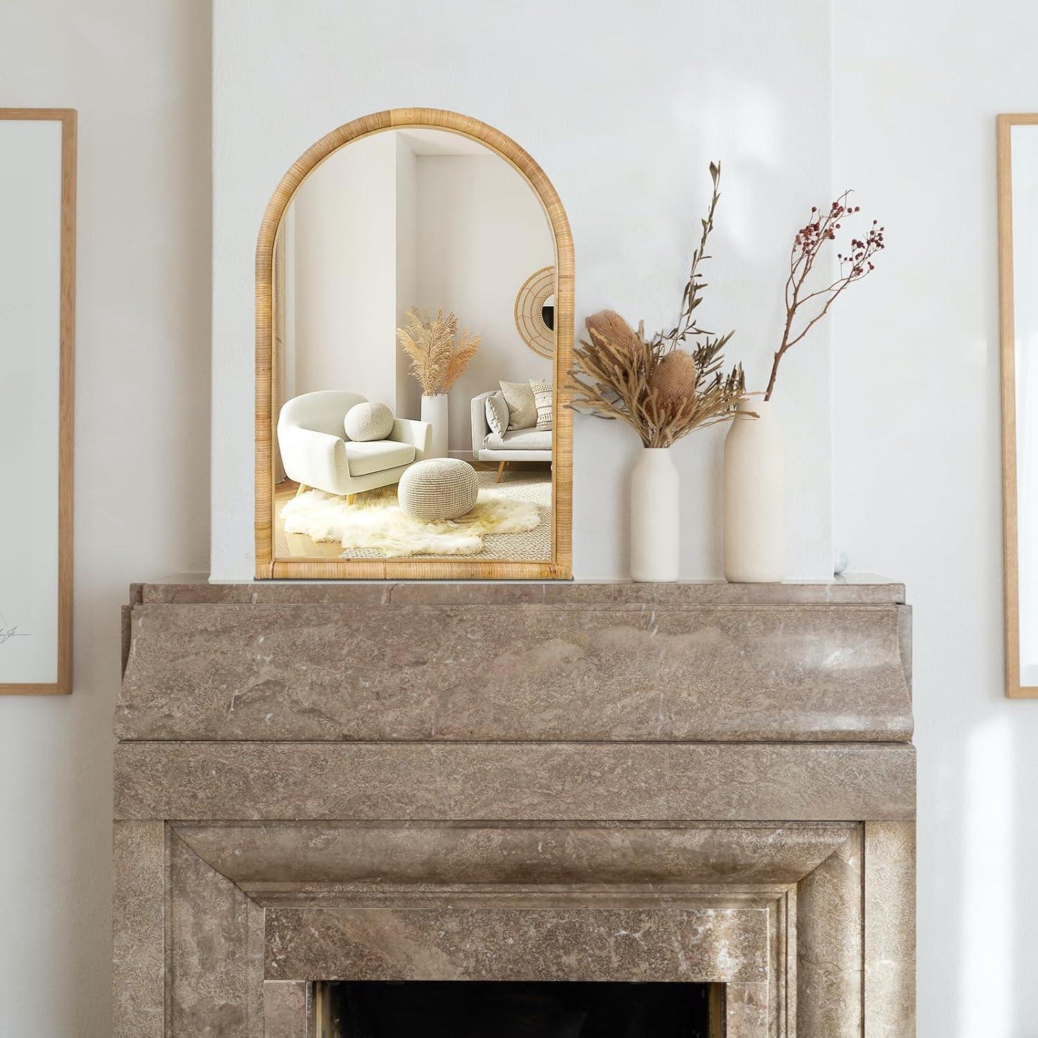 Bay Isle Home™ Elize Arch Handcrafted Rattan Wall Mirror, Natural Boho Décor Accent, For Livingroom, Bedroom
