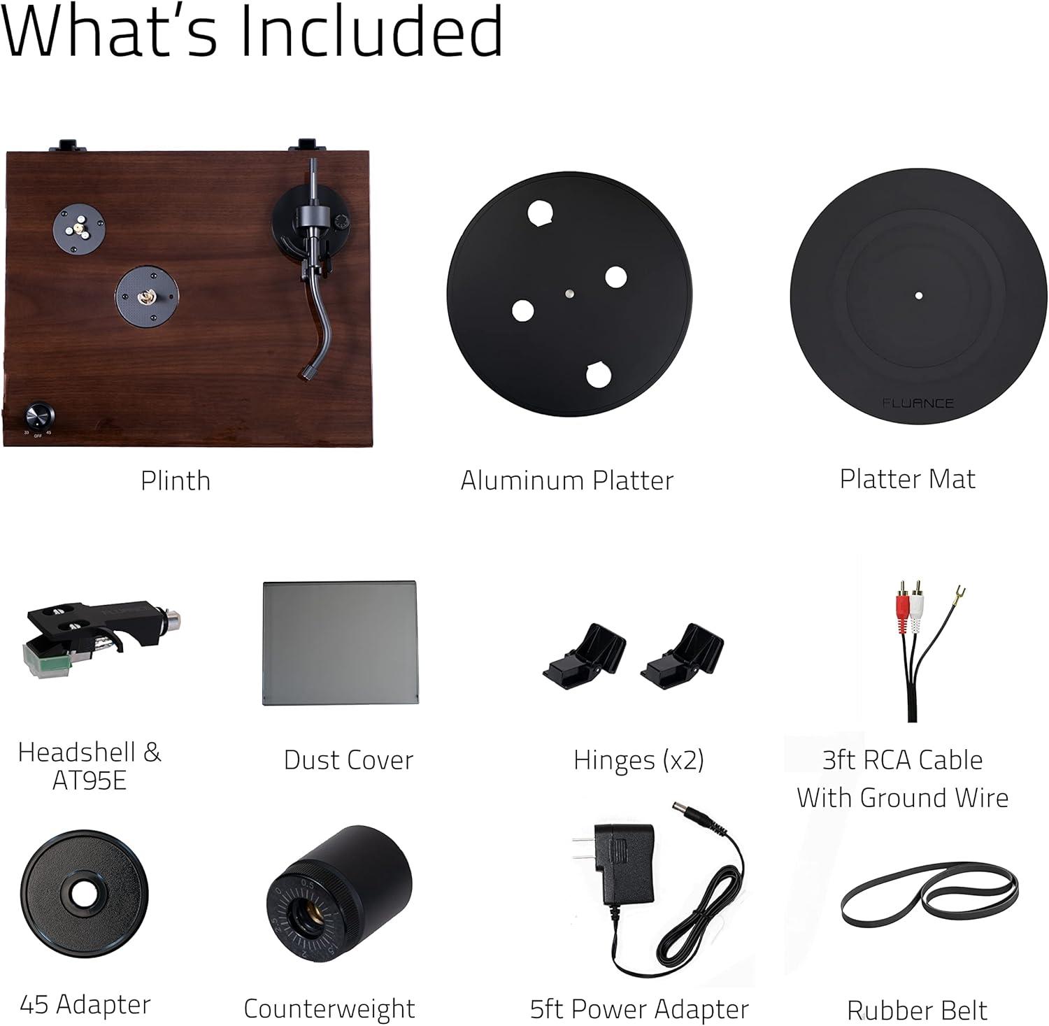 Fluance RT81 Elite High Fidelity Vinyl Turntable Record Player with Audio Technica AT95E Cartridge, Belt Drive, Preamp - Walnut