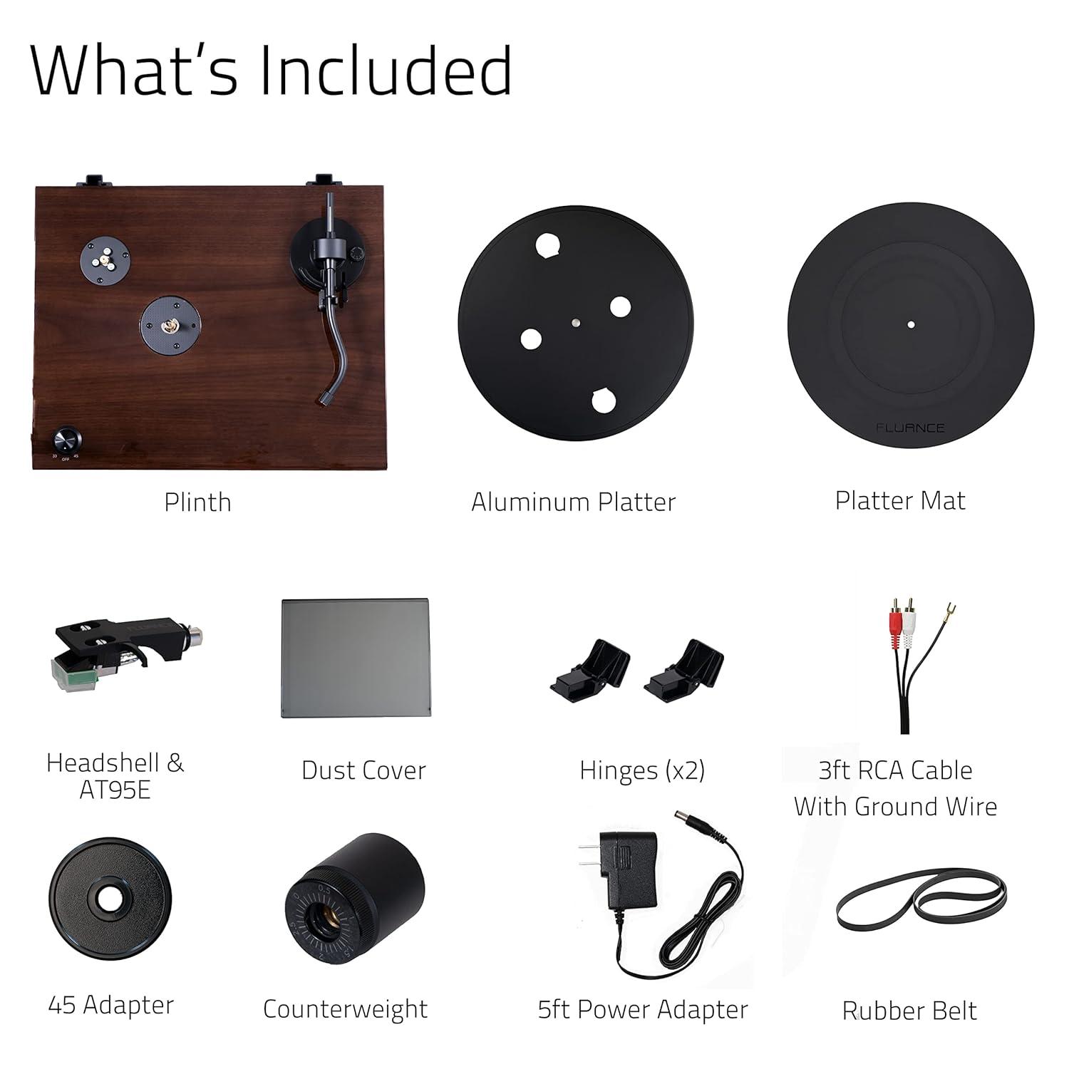 Fluance RT81 Elite High Fidelity Vinyl Turntable Record Player with Audio Technica AT95E Cartridge, Belt Drive, Preamp - Walnut