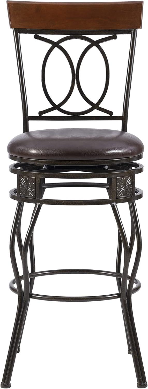 Linon O & X Back 30" Metal Swivel Faux Leather Bar Stool in Matte Bronze Finish