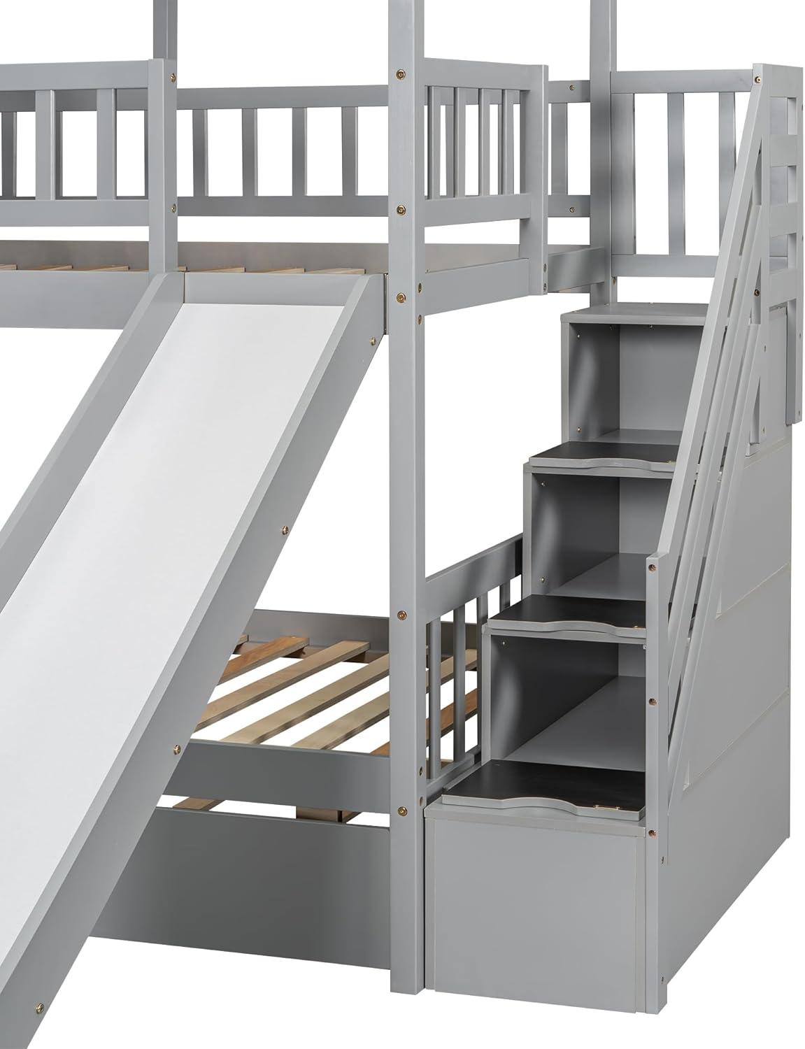 Harper Orchard Twin Over Twin House Bunk Bed With Trundle And Slide