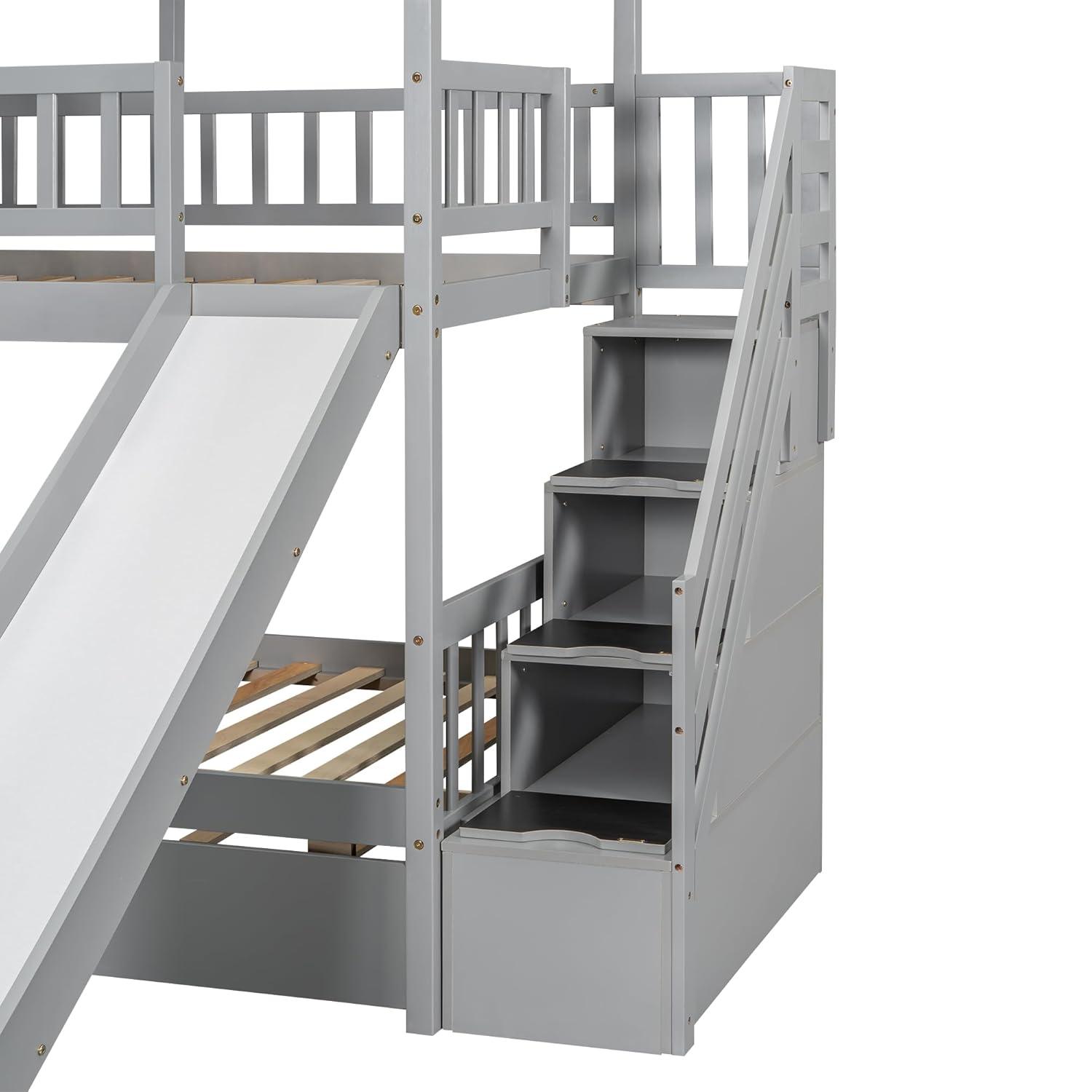 Harper Orchard Twin Over Twin House Bunk Bed With Trundle And Slide