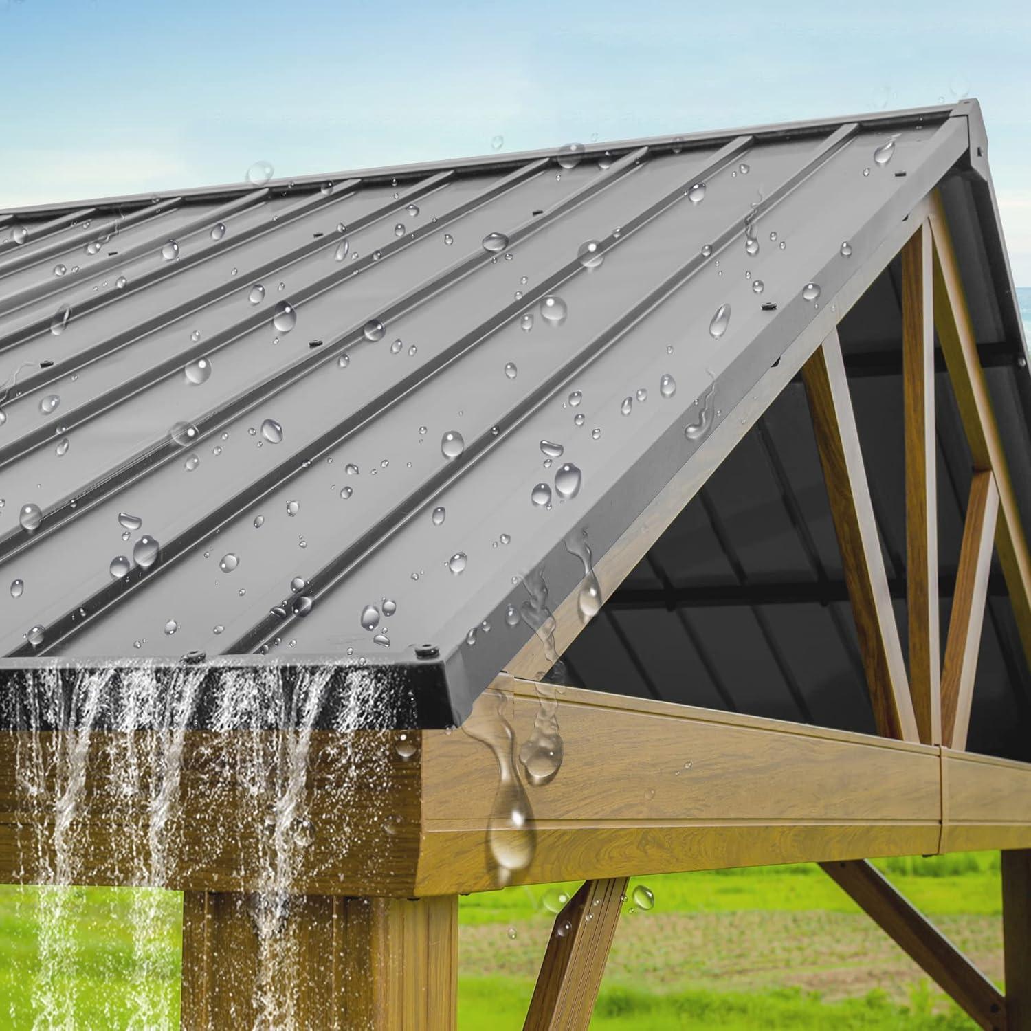 12' x 14' Hardtop Gazebo Outdoor Aluminum Gazebo with Galvanized Steel Gable Canopy for Patio Decks Backyard by domi outdoor living (Wood Looking)…