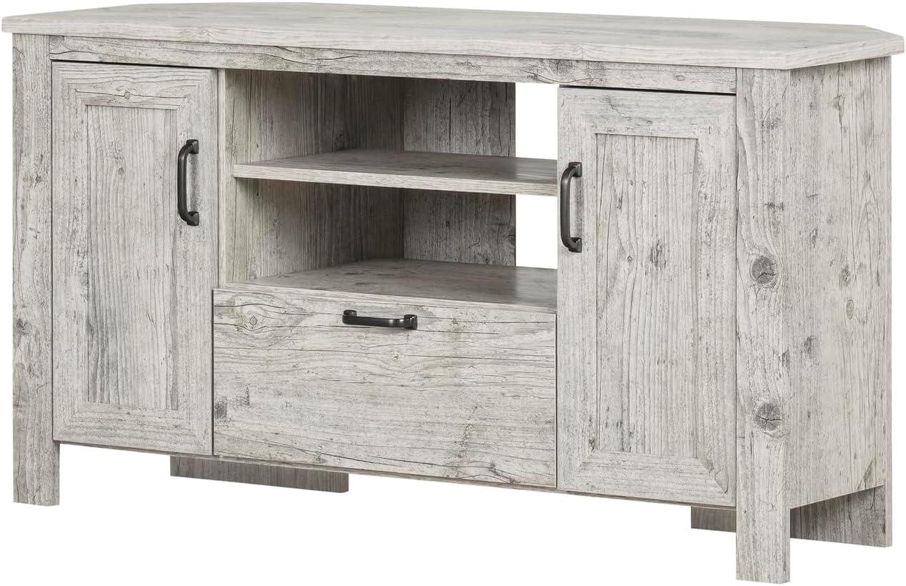 Lionel Corner TV Stand for TVs up to 48" Light Gray - South Shore: Farmhouse Style, Media Storage, Metal Handles