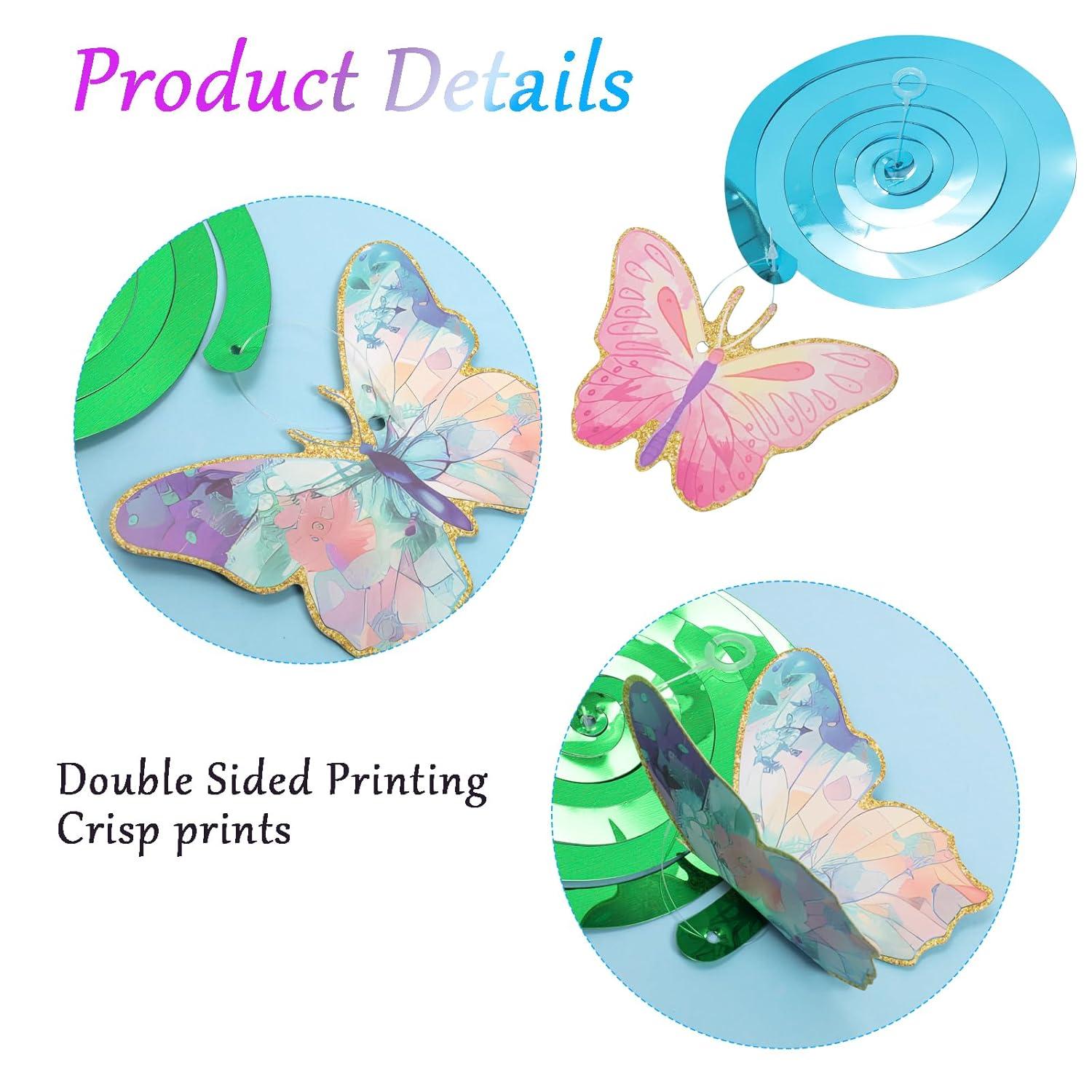 Fumwase 30 Pcs Butterfly Hanging Swirl Decorations Hanging Butterfly Party Decoration for Baby Shower Party Wedding Room Spring Summer Garden Party Wall Decor