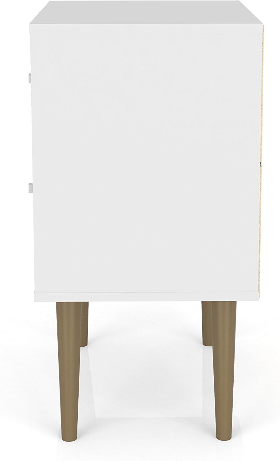 Liberty 2.0 Mid Century Modern Nightstand White/Walnut - Manhattan Comfort: Bedside Table with Storage