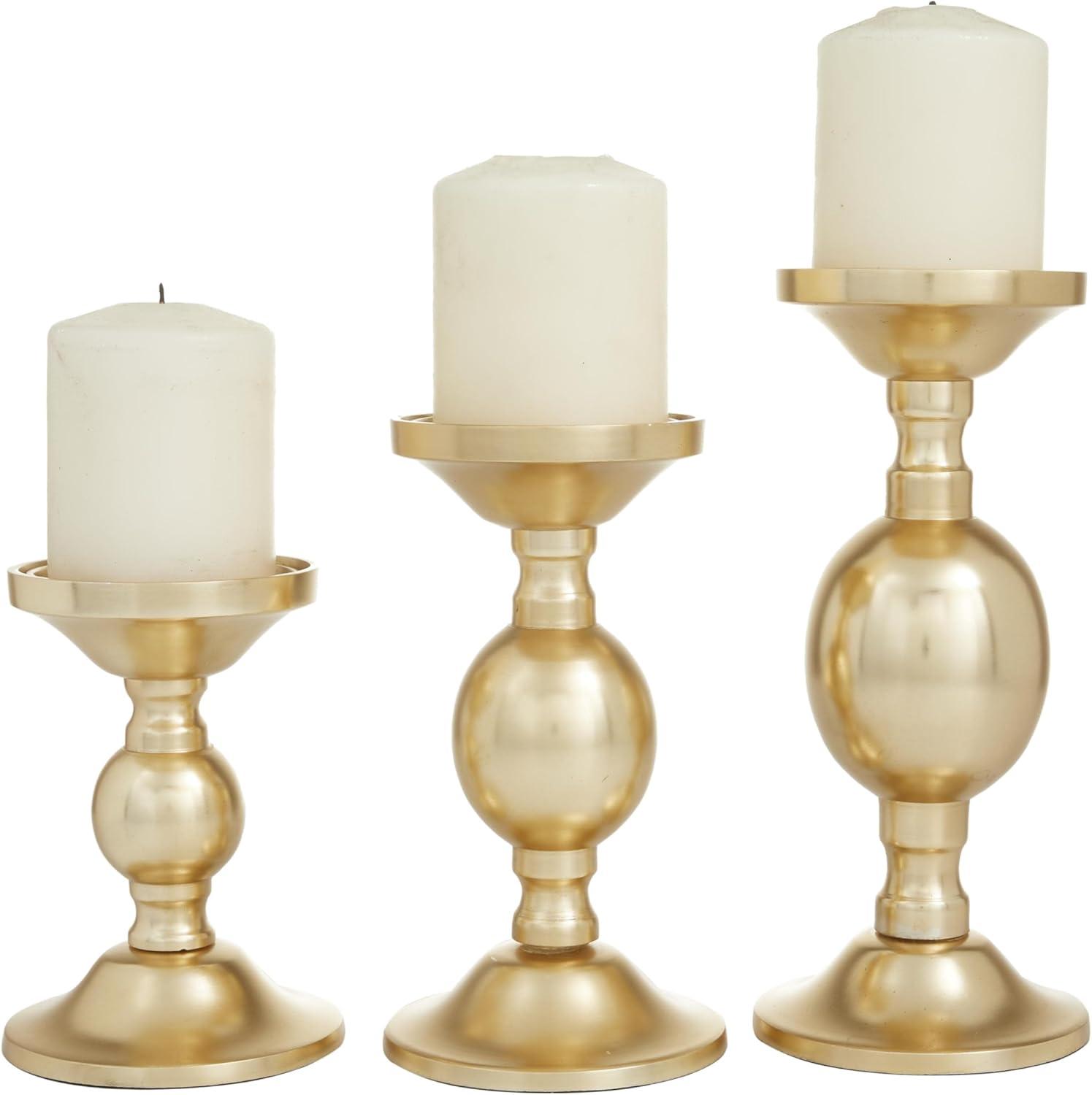 Gold Aluminum 3-Piece Pillar Candle Holder Set