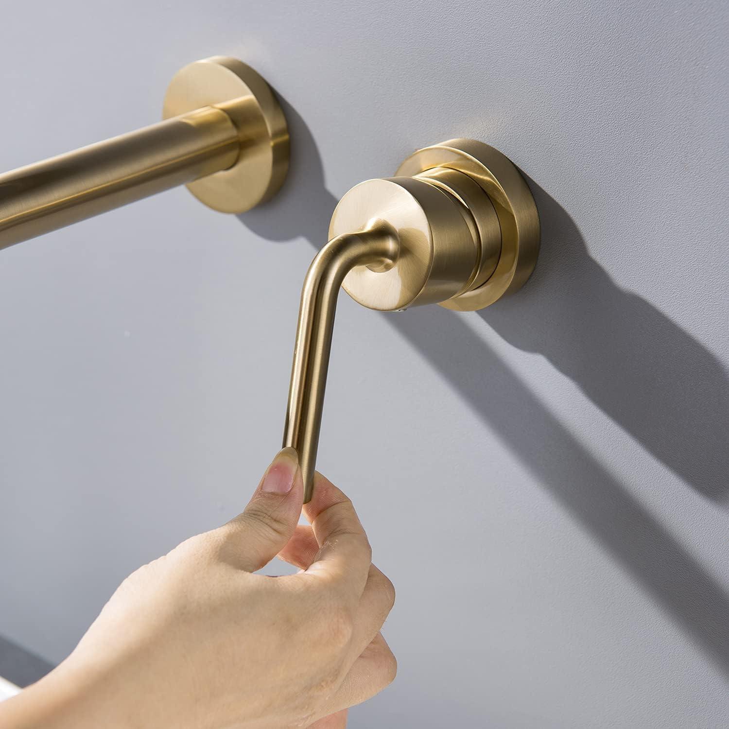 Brushed Gold Wall Mount Brass Bathroom Faucet with Single Handle