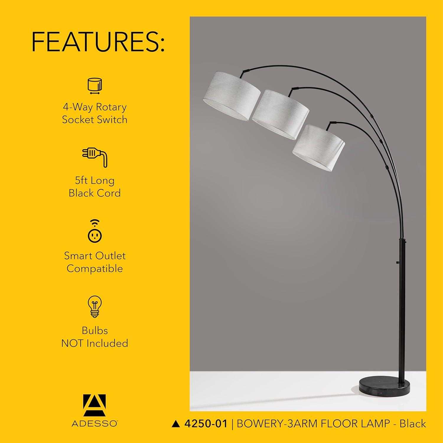 Adesso Home Brand Bowery 3-Arm Arc Lamp in Black Color