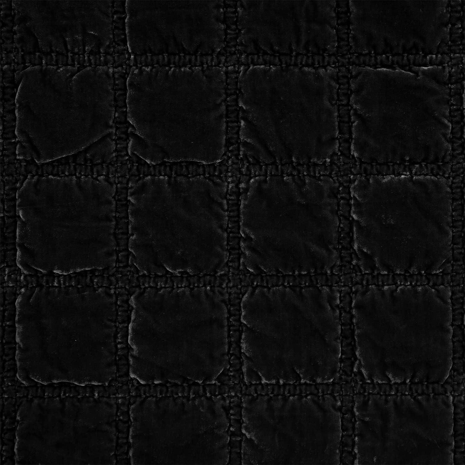 Annita Black Velvet and Cotton Double Box Stitch Throw Blanket, 50"x60"