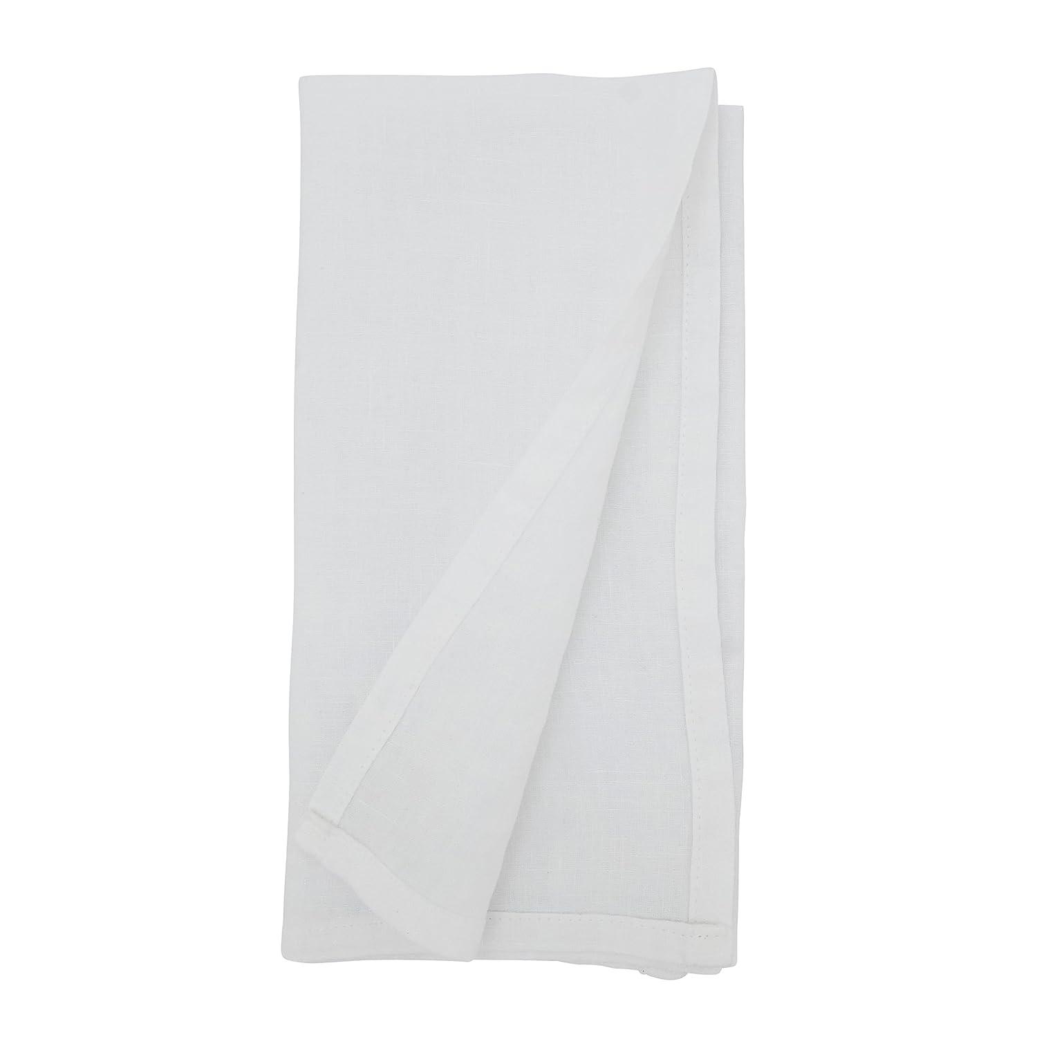 Saro Lifestyle Classic Pure 100% Linen Table Napkin (Set of 4), 20", White
