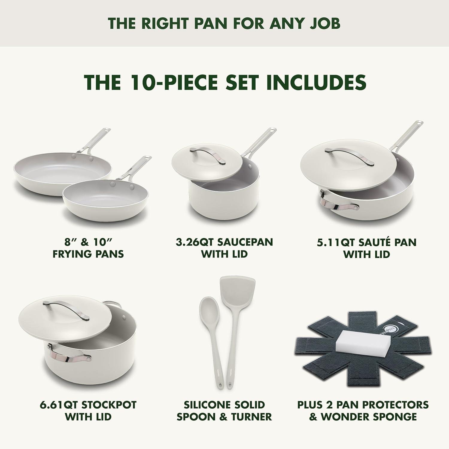 GreenPan Nova Ceramic Nonstick 10-Piece Cookware Set | Cream