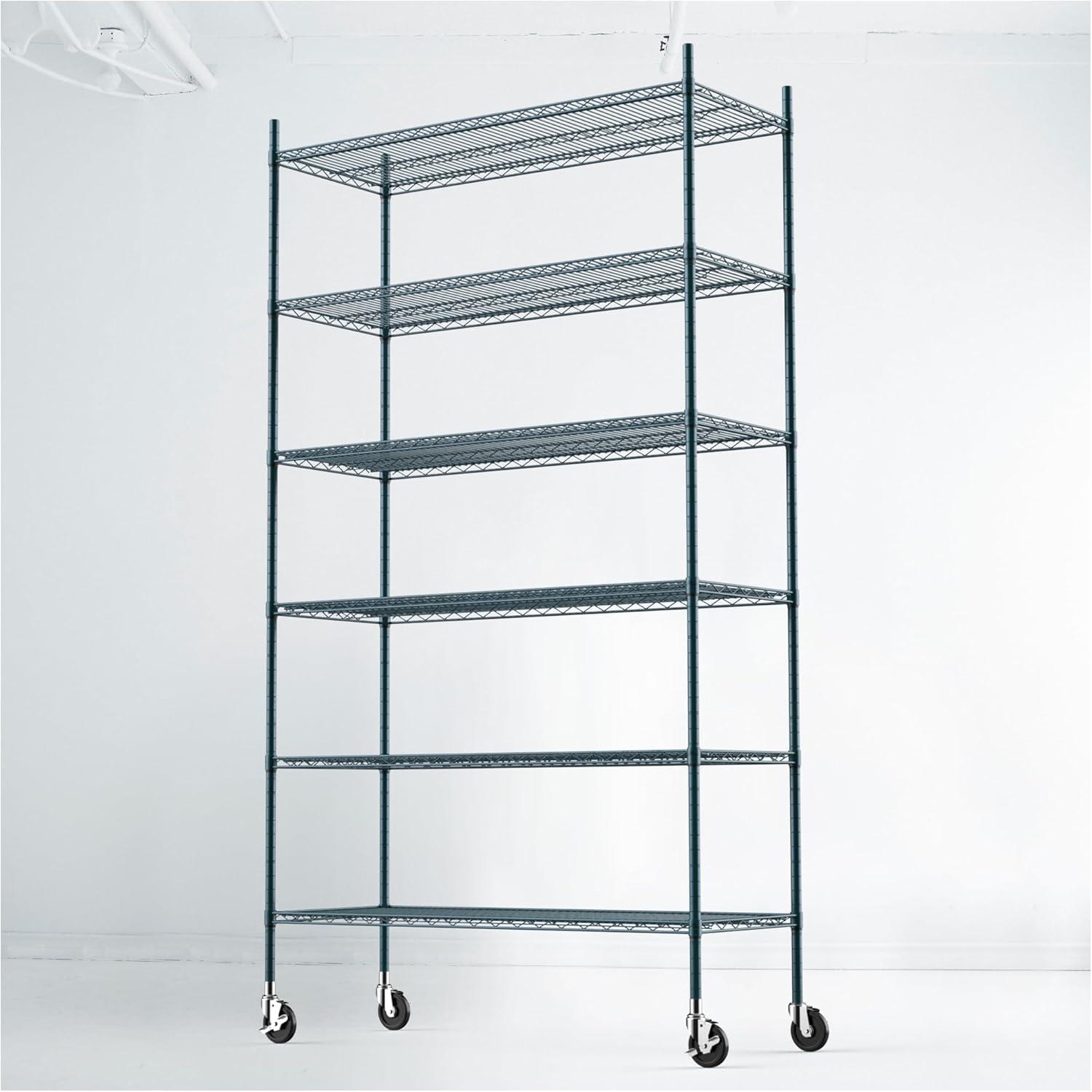 APLSS NSF 4-Tier Green-Epoxy Storage Shelves, 18"x48"x63", Moist&Dry Enviroments, Commercial Heavy Duty Steel Wire Shelving Unit with Wheels, Walk-in Cooler&Freezer Dishroom Kitchen