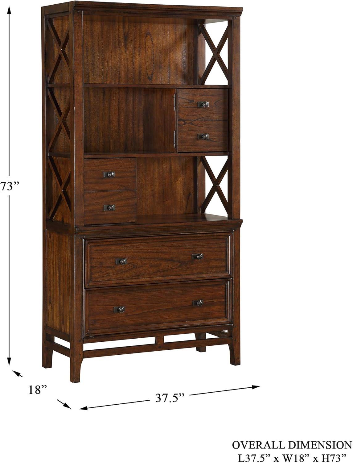 Transitional Brown Cherry Mindy Wood Bookcase with Horizontal Knobs