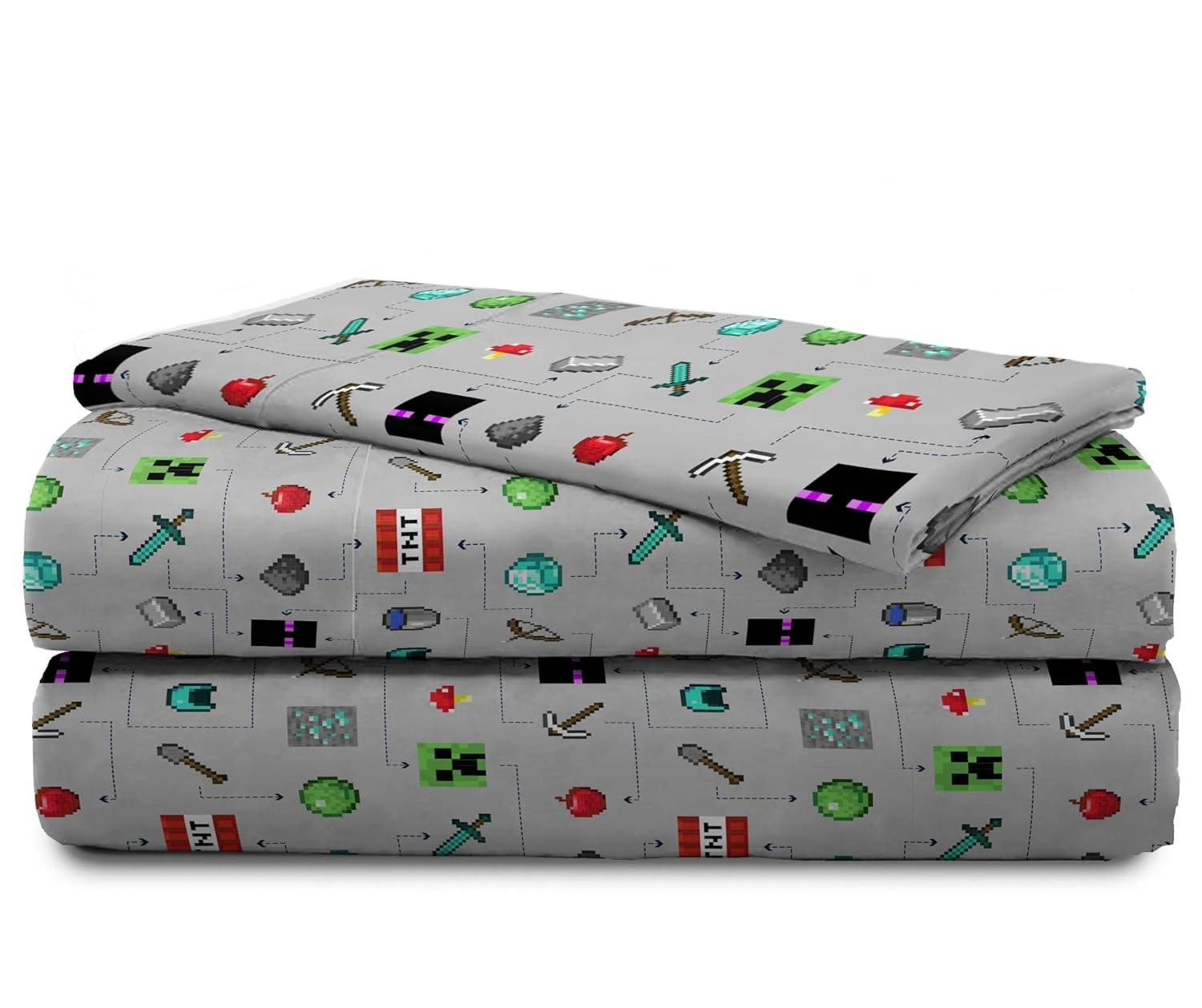 Minecraft Monster Hunters Twin Sheet Set - 3 Piece Set Super Soft and Cozy Kid’s Bedding Features Creepers