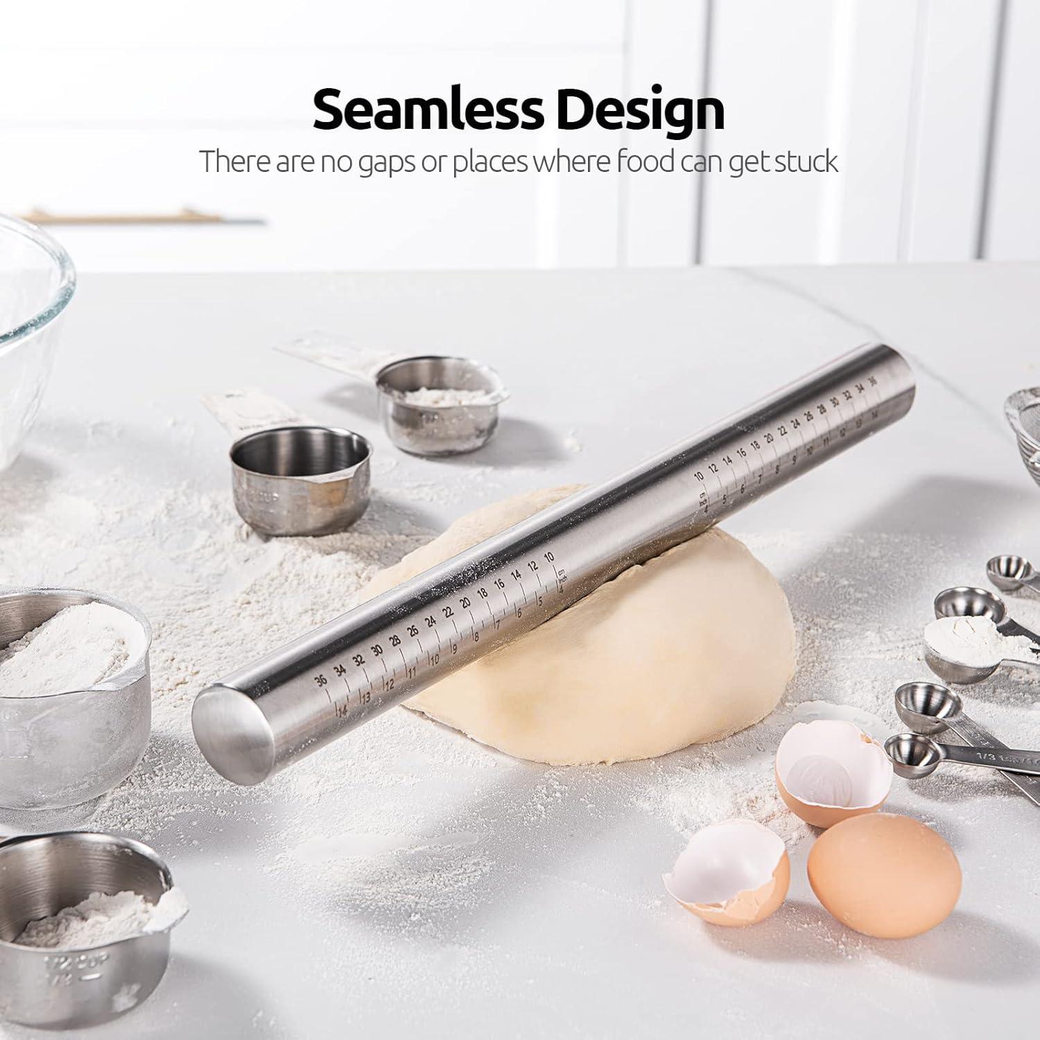 U-Taste Adjustable 18/8 Stainless Steel 16 inch Rolling Pin with Silicone Removable Rings (Teal/Aqua Sky)