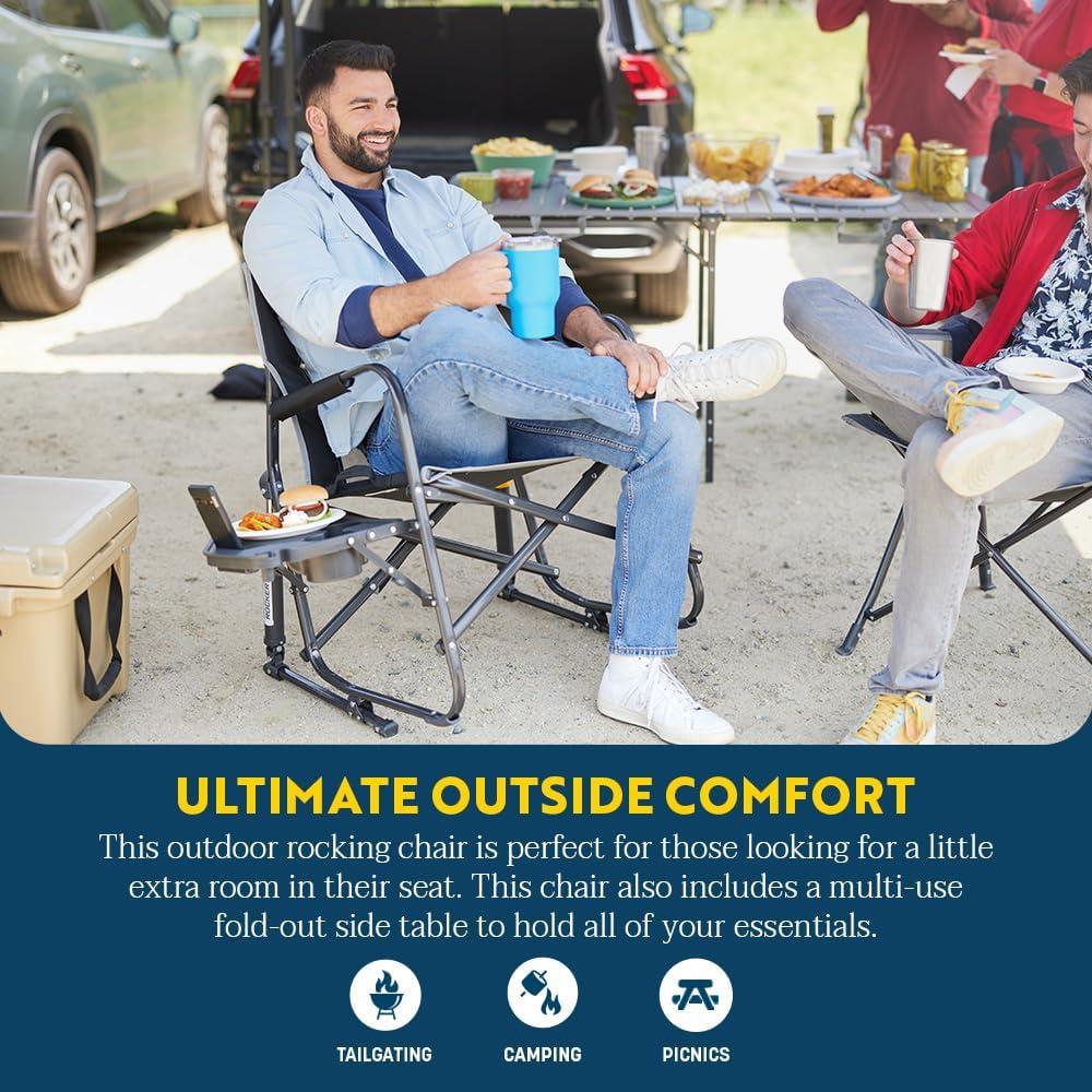 GCI Outdoor Freestyle Rocker XL with Side Table Oversized Rocking Camp Chair, Black