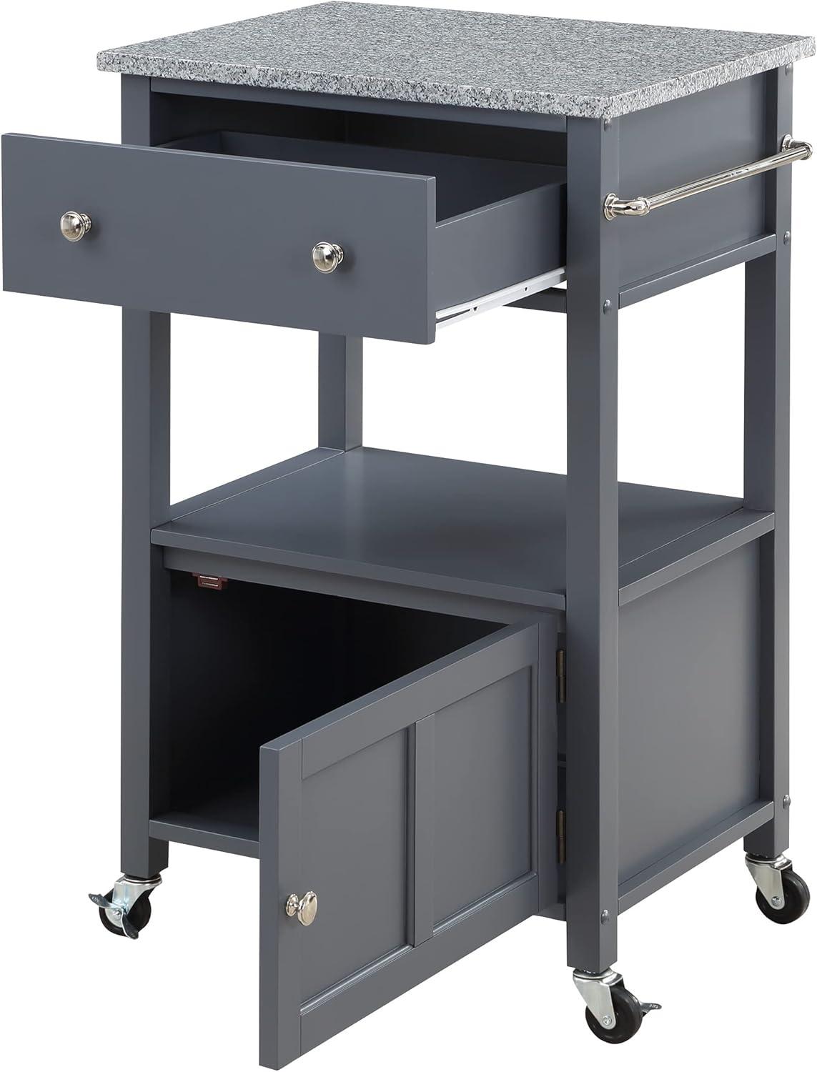 Fairfax Engineered Wood Kitchen Cart with Granite Top and Gray Base