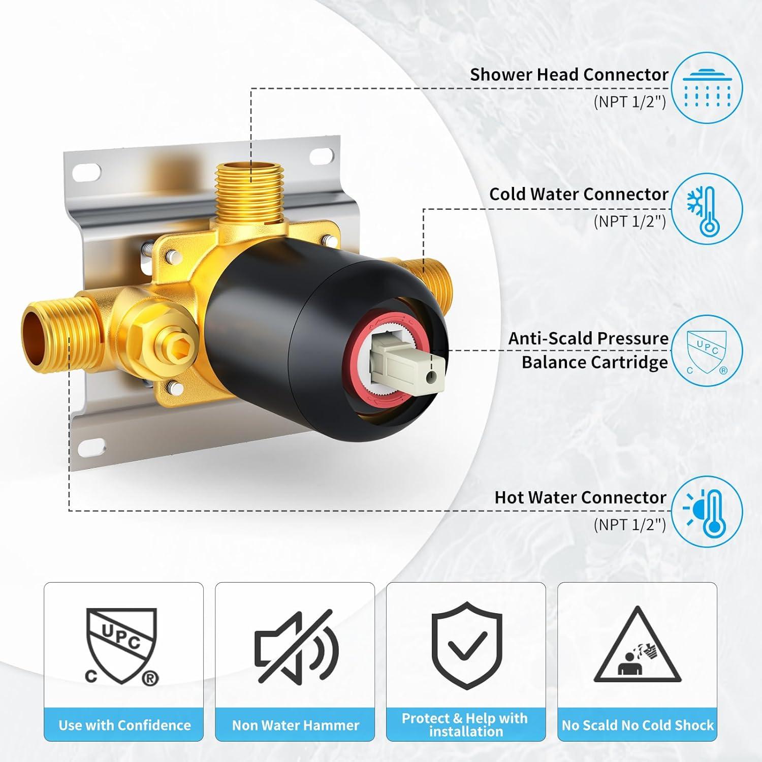 Brushed Nickel Shower Faucet Set, EMBATHER Shower Fixtures with 6 Inch Rainfall Shower Head, Single Handle Control Shower Valve and Trim Kit
