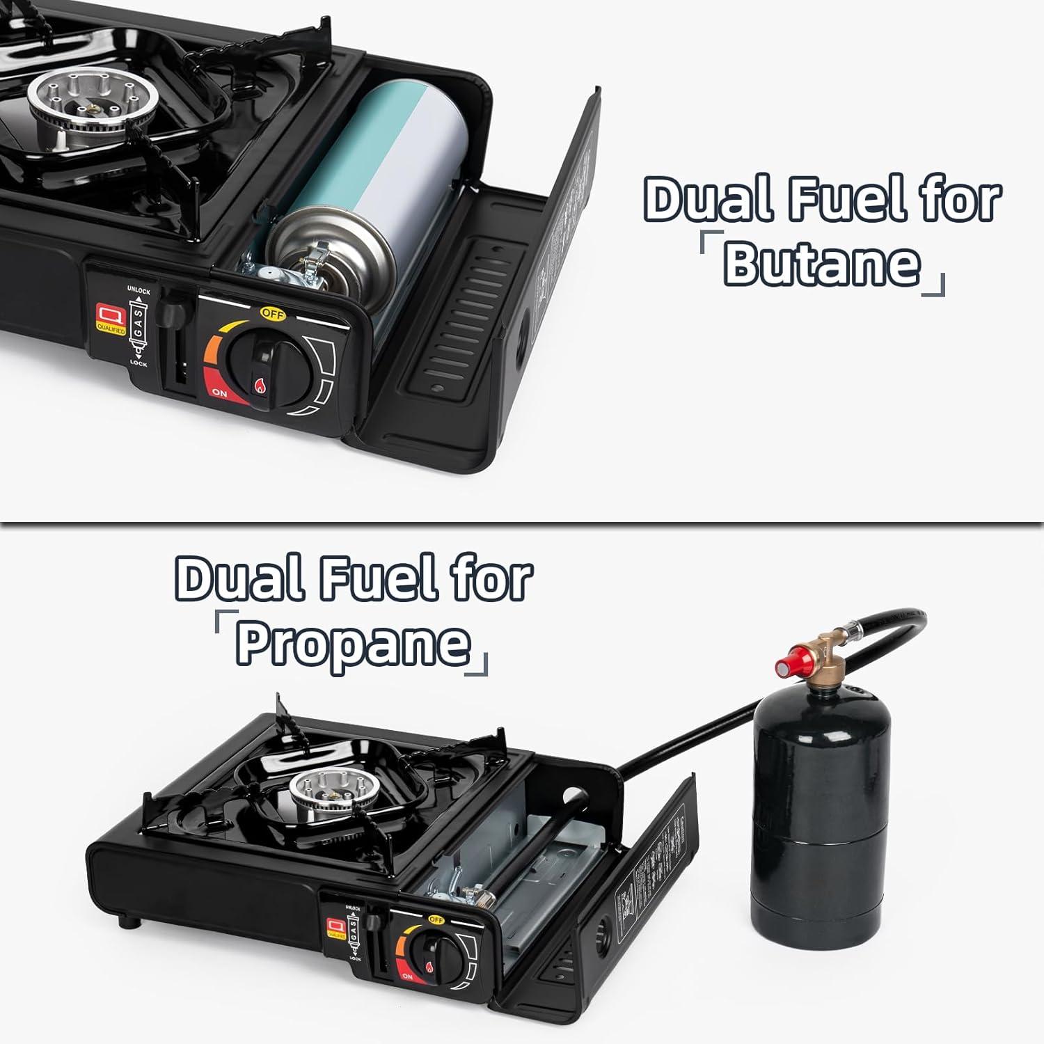 Portable Black Aluminum Single Burner Dual Fuel Gas Stove