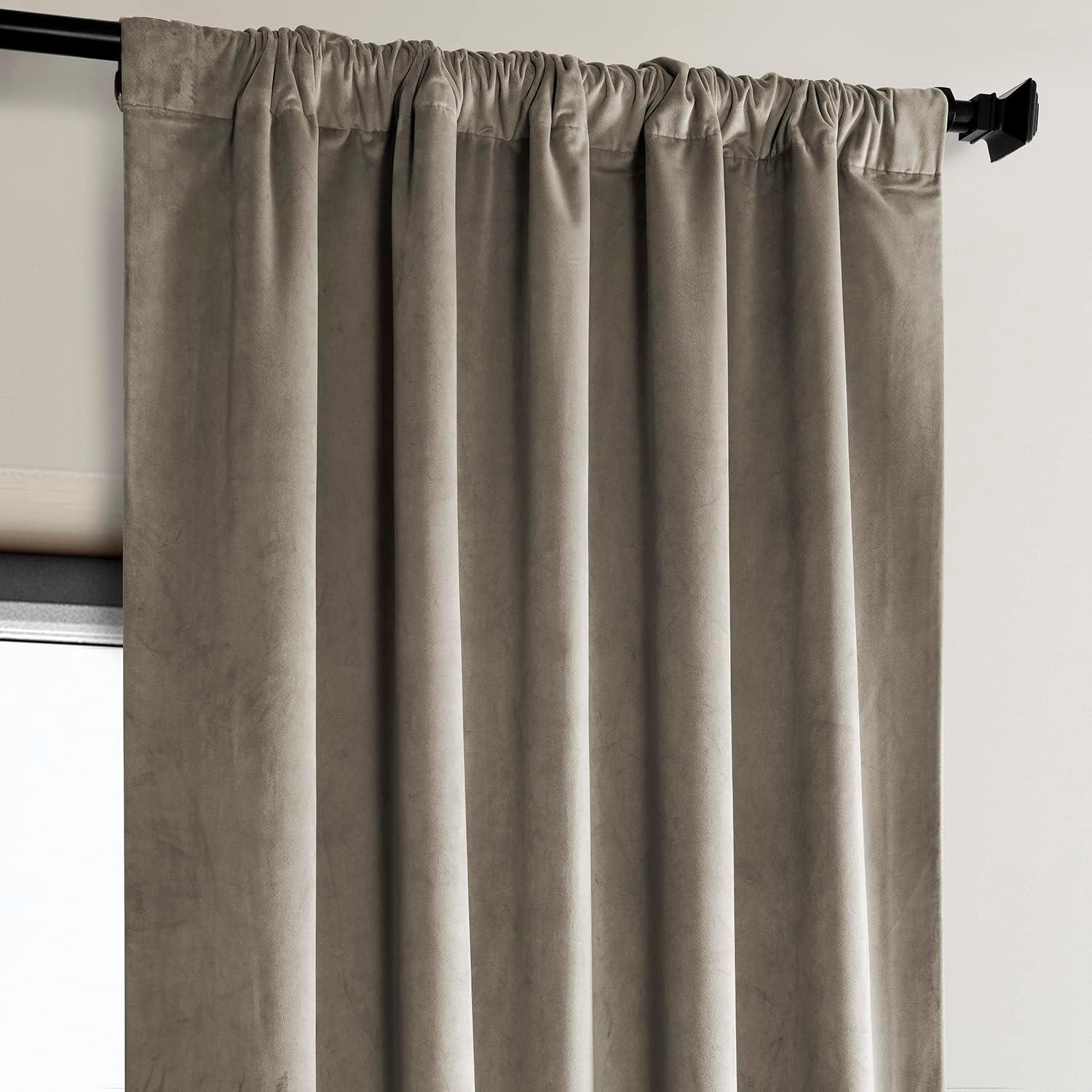 HPD Half Price Drapes Gallery Taupe Heritage Plush Velvet Room Darkening Curtains for Bedroom & Living Room Curtains (1 Panel), Window Curtains 84 inches long, Rod Pocket Curtains & Drapes,50W X 84L