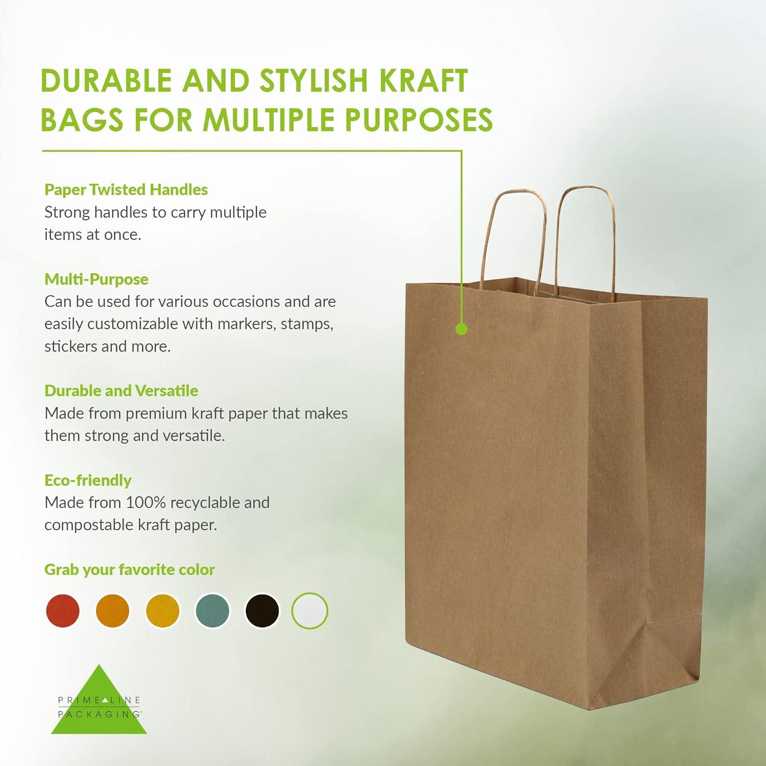 Eco-Friendly Brown Kraft Paper Shopping Bags with Handles, 8x4x10 inches, 50 Pack