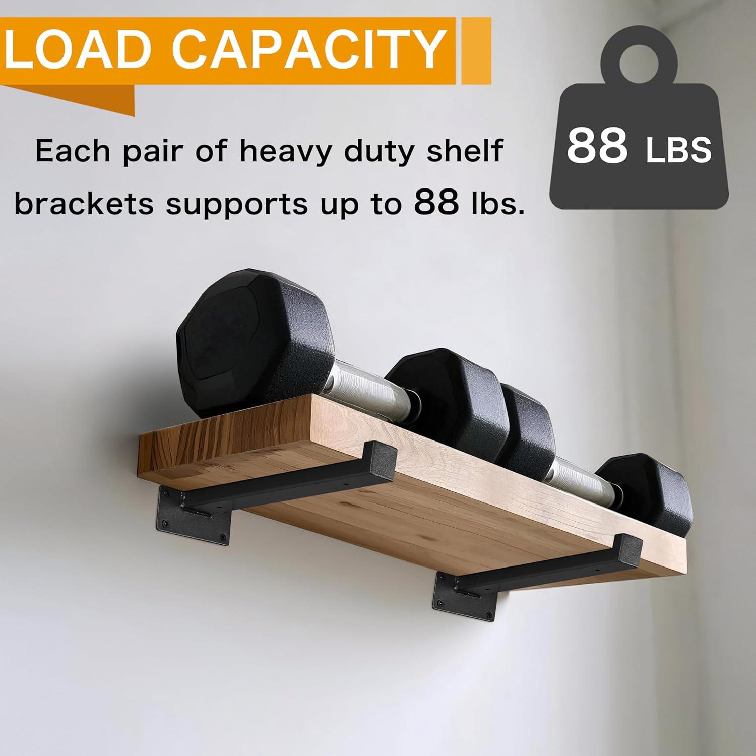 EZYDECOR 6Pcs Floating Shelves Brackets Heavy Duty Wooden Shelf Brackets 10inch Decorative Wall Shelf Brackets & Supports with Lip (Black) 10"