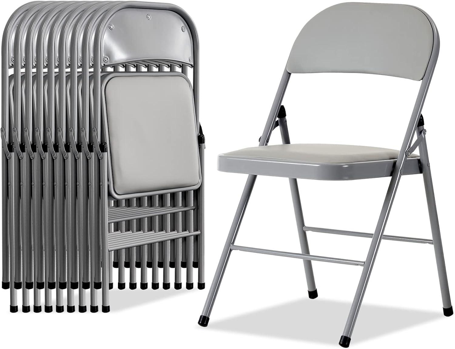 GARTOOO 10 Pack Plastic Folding Chair, Stackable Steel Frame Chairs,Portable Commercial Chair for Home, Office, Wedding, 550lbs Weight Capacity
