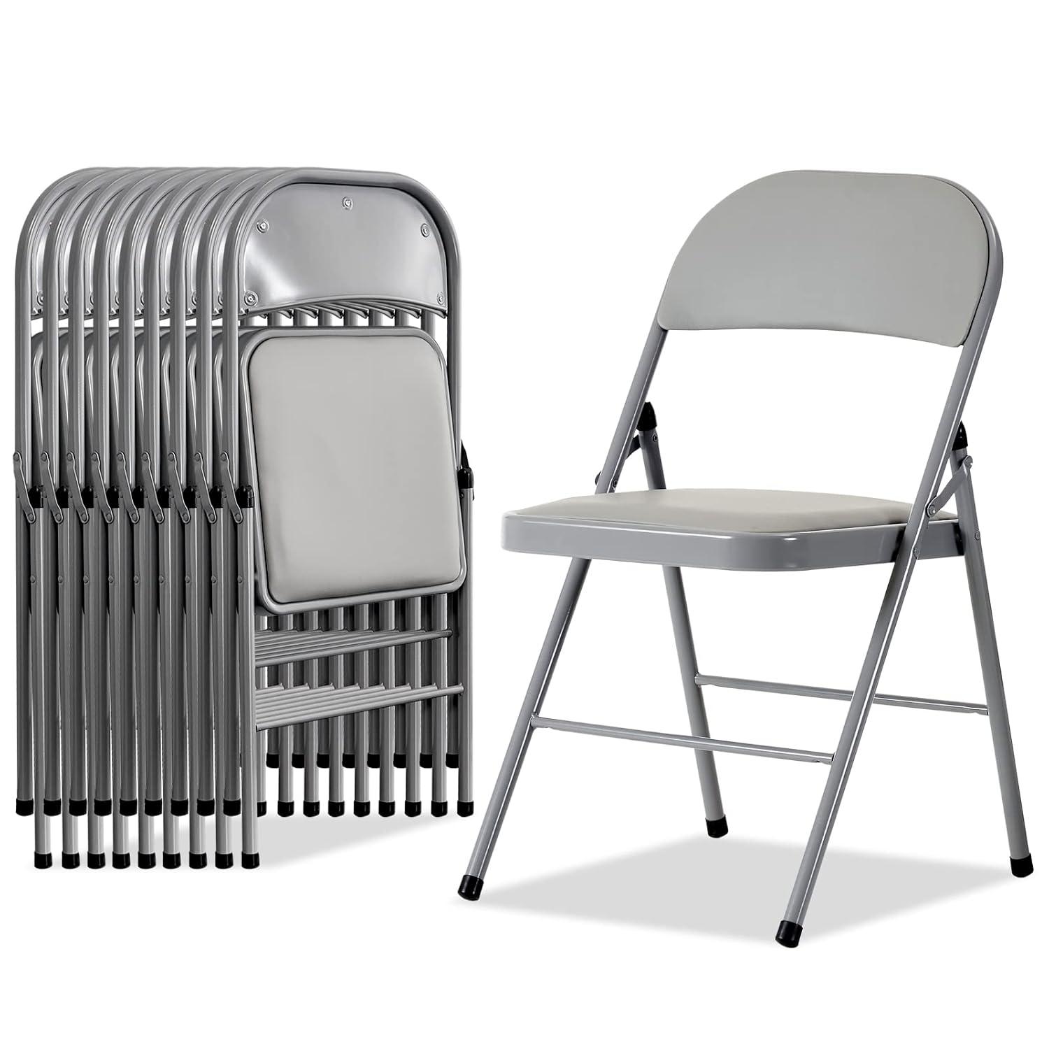 GARTOOO 10 Pack Plastic Folding Chair, Stackable Steel Frame Chairs,Portable Commercial Chair for Home, Office, Wedding, 550lbs Weight Capacity