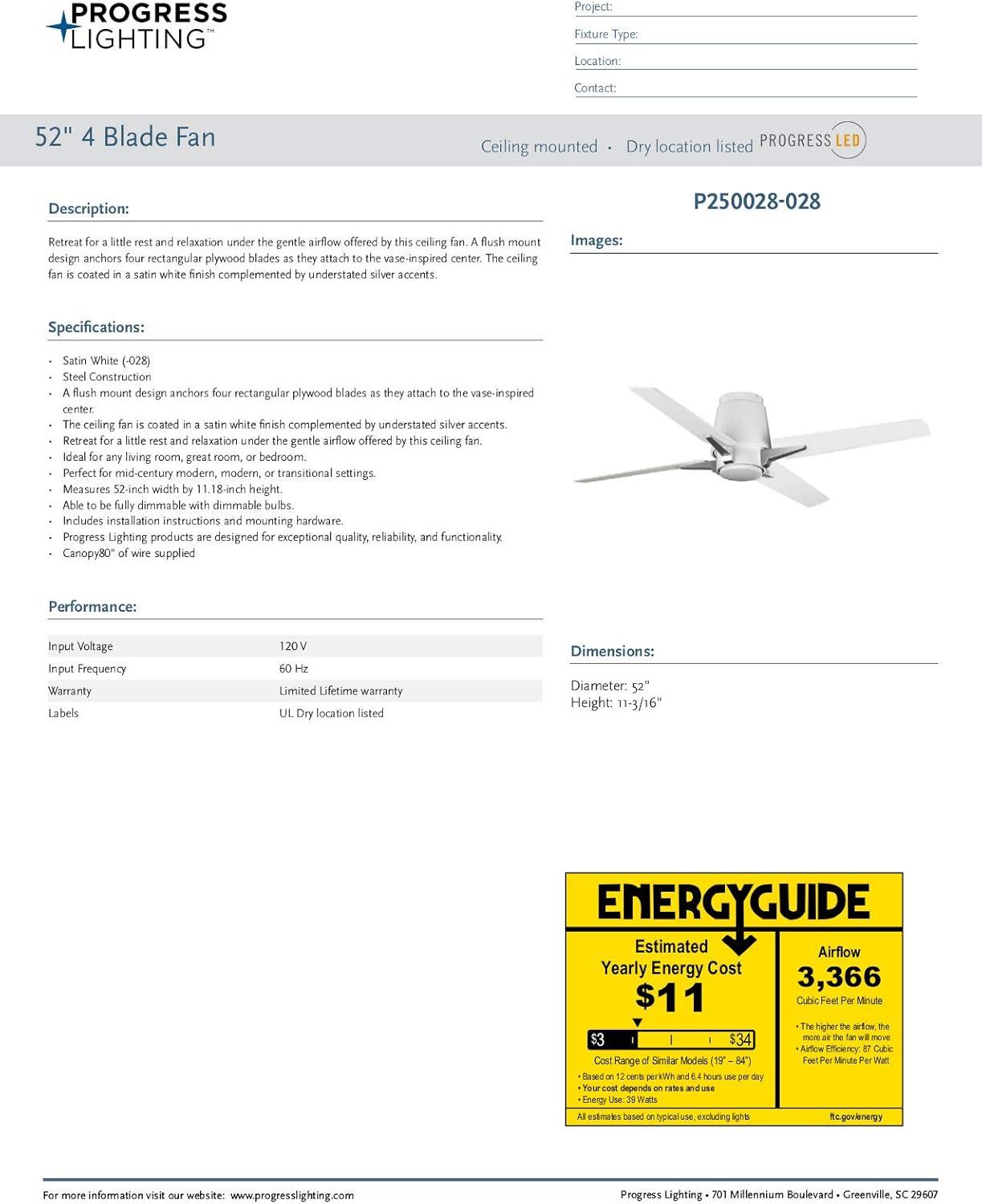 Progress Lighting Lindale 52 Lindale 52" Low Profile Indoor Ceiling Fan - White