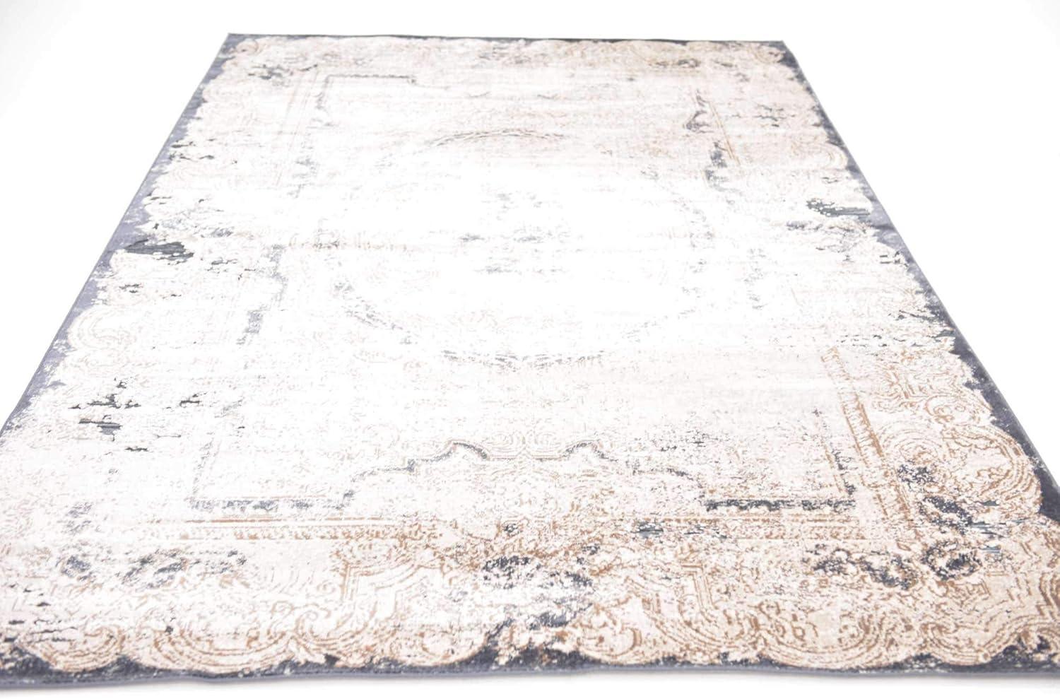 Ivory and Beige Floral Motif 6' x 9' Area Rug