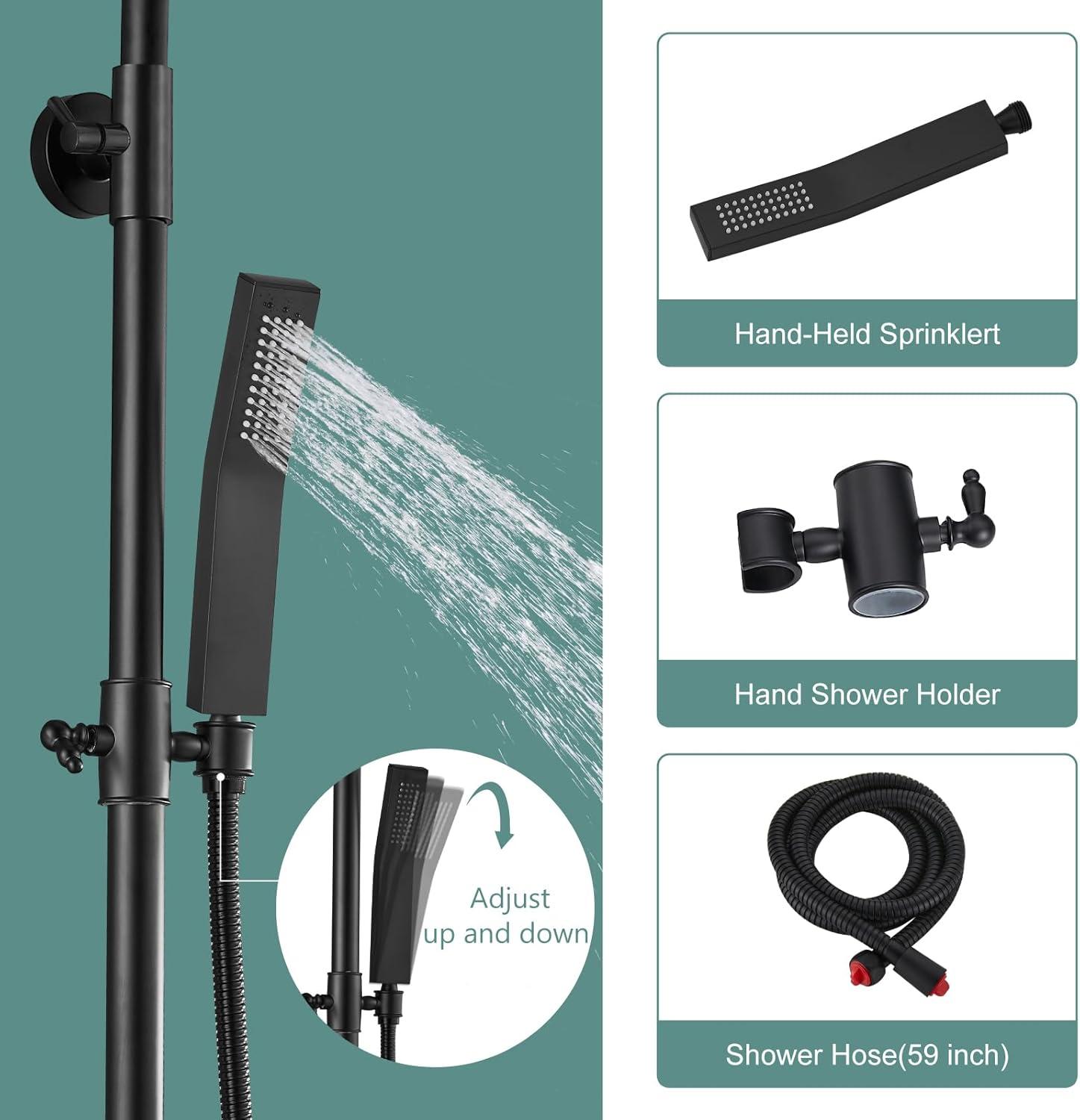 Matte Black Adjustable Brass Rain Shower System with Handheld