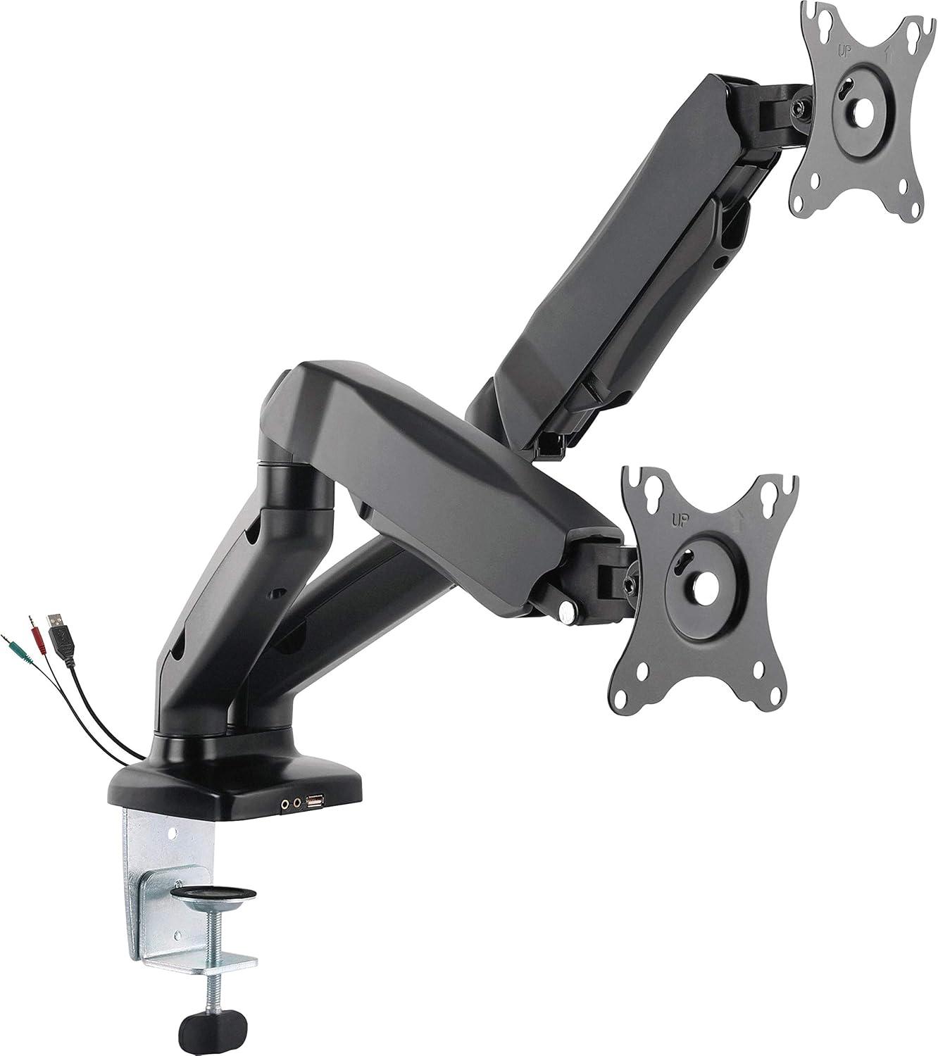 Black Dual-Monitor Adjustable Desktop Mount with USB Ports