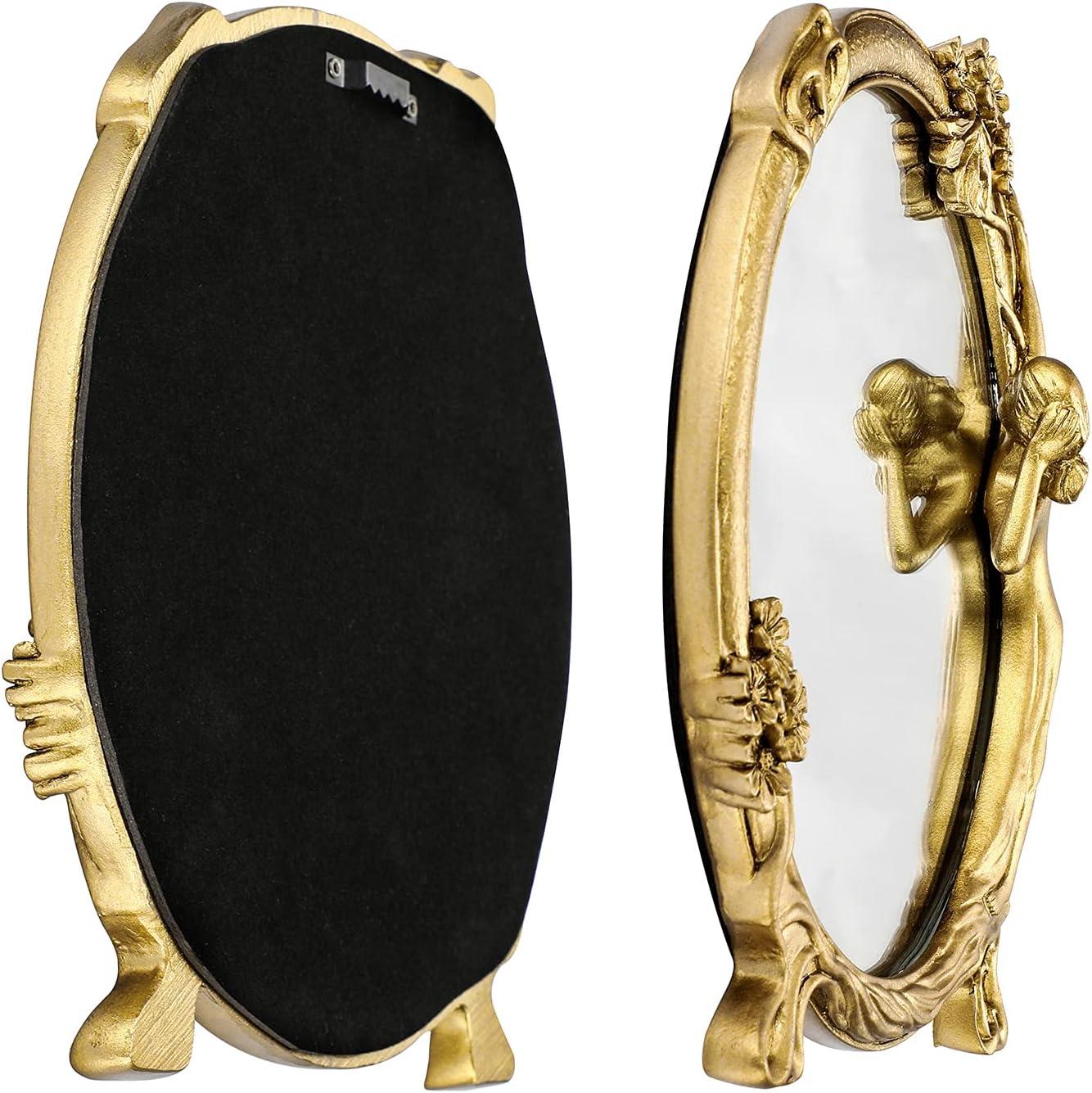 XGZHP2 Add Luxury European Vintage Resin Relief Mirror to Your Collection - Elegant Golden Decor for Dressing & Makeup - Timeless Antique-Style Prop with Feminine Charm - Perfect for Phot