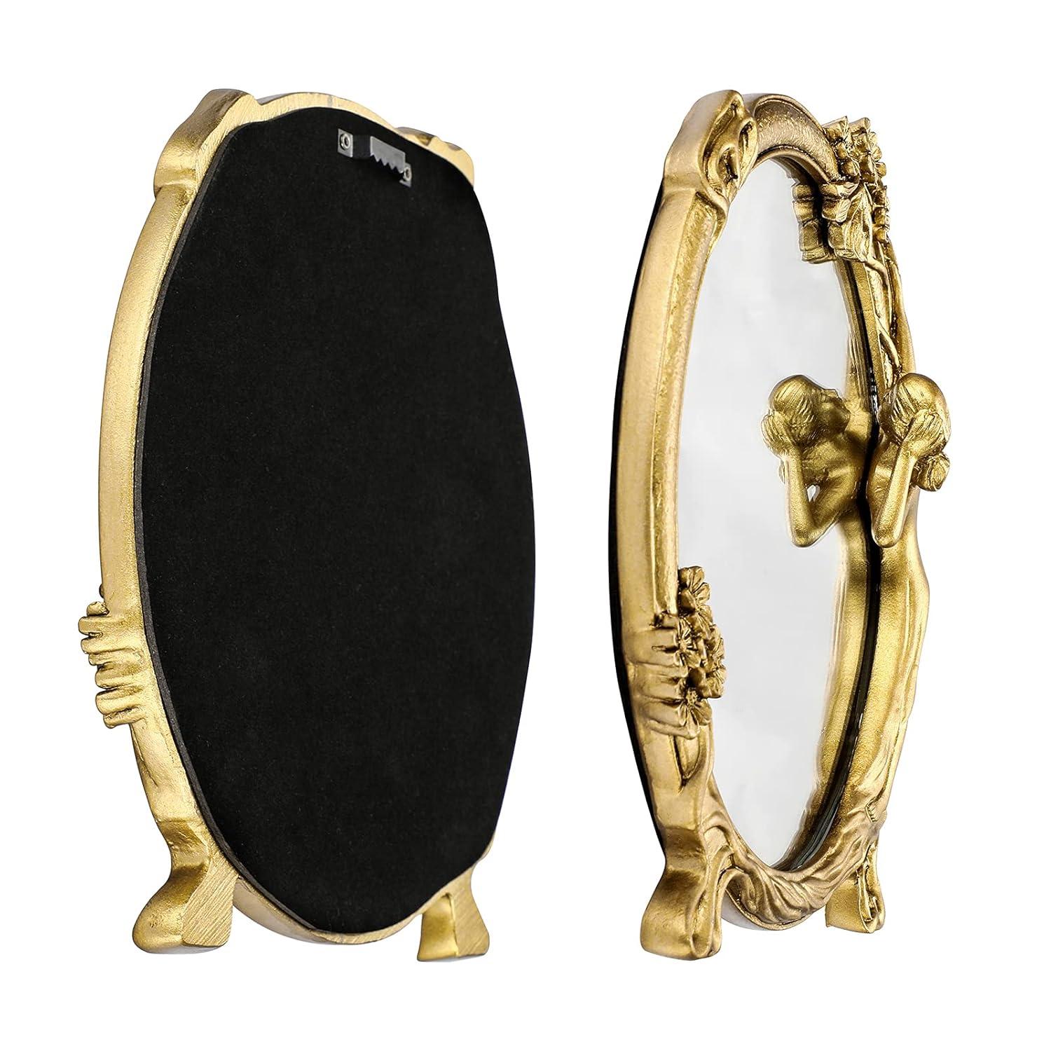 XGZHP2 Add Luxury European Vintage Resin Relief Mirror to Your Collection - Elegant Golden Decor for Dressing & Makeup - Timeless Antique-Style Prop with Feminine Charm - Perfect for Phot