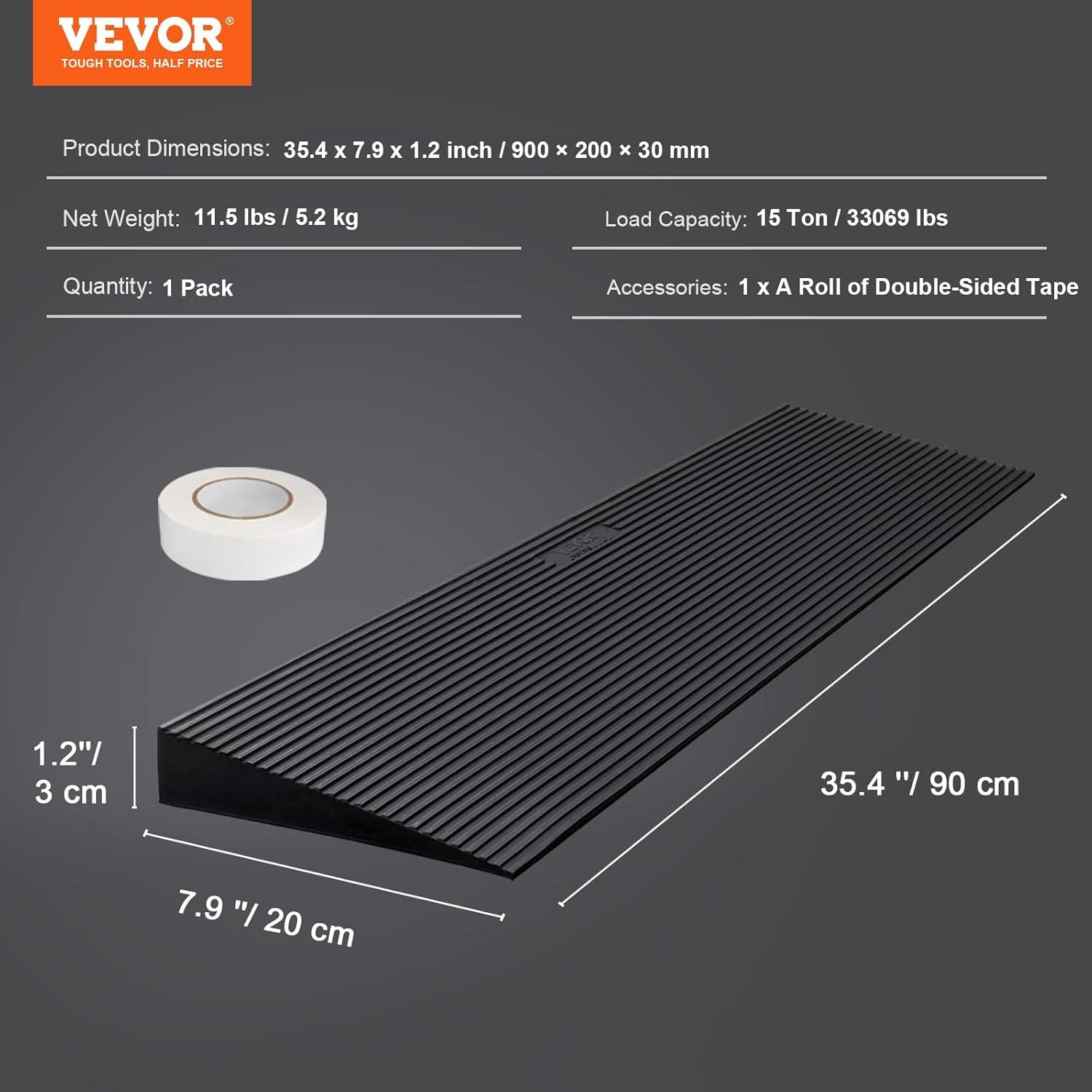 VEVOR Black Rubber Non-Slip Threshold Ramp for Doorways