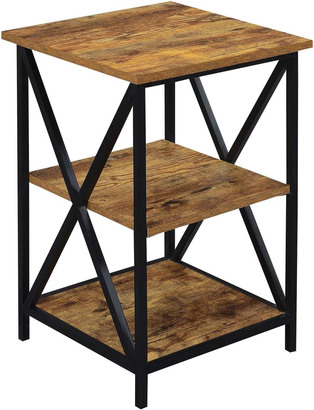 Tucson End Table with Shelves, Weathered Barnwood & Black