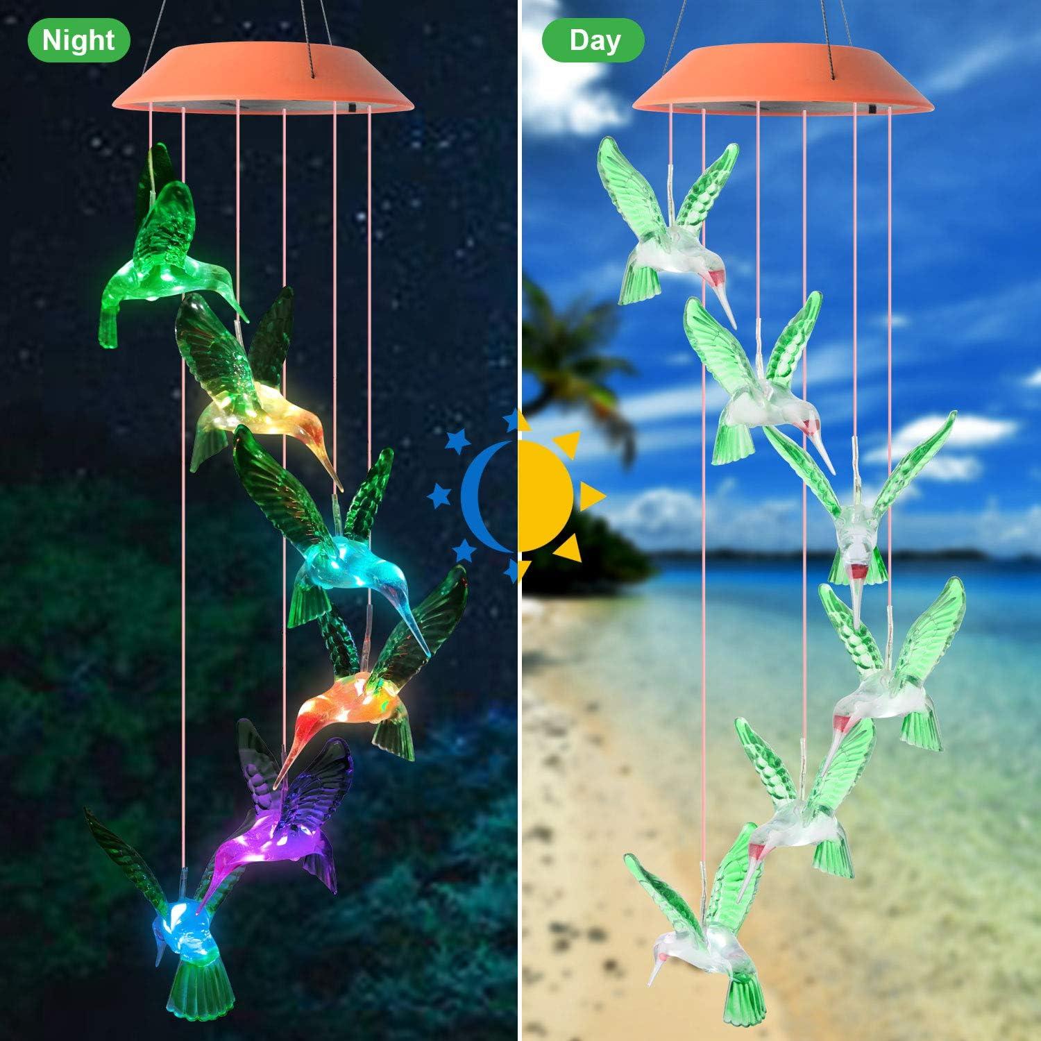 Multicolor Solar-Powered Hummingbird Wind Chimes for Garden Decor