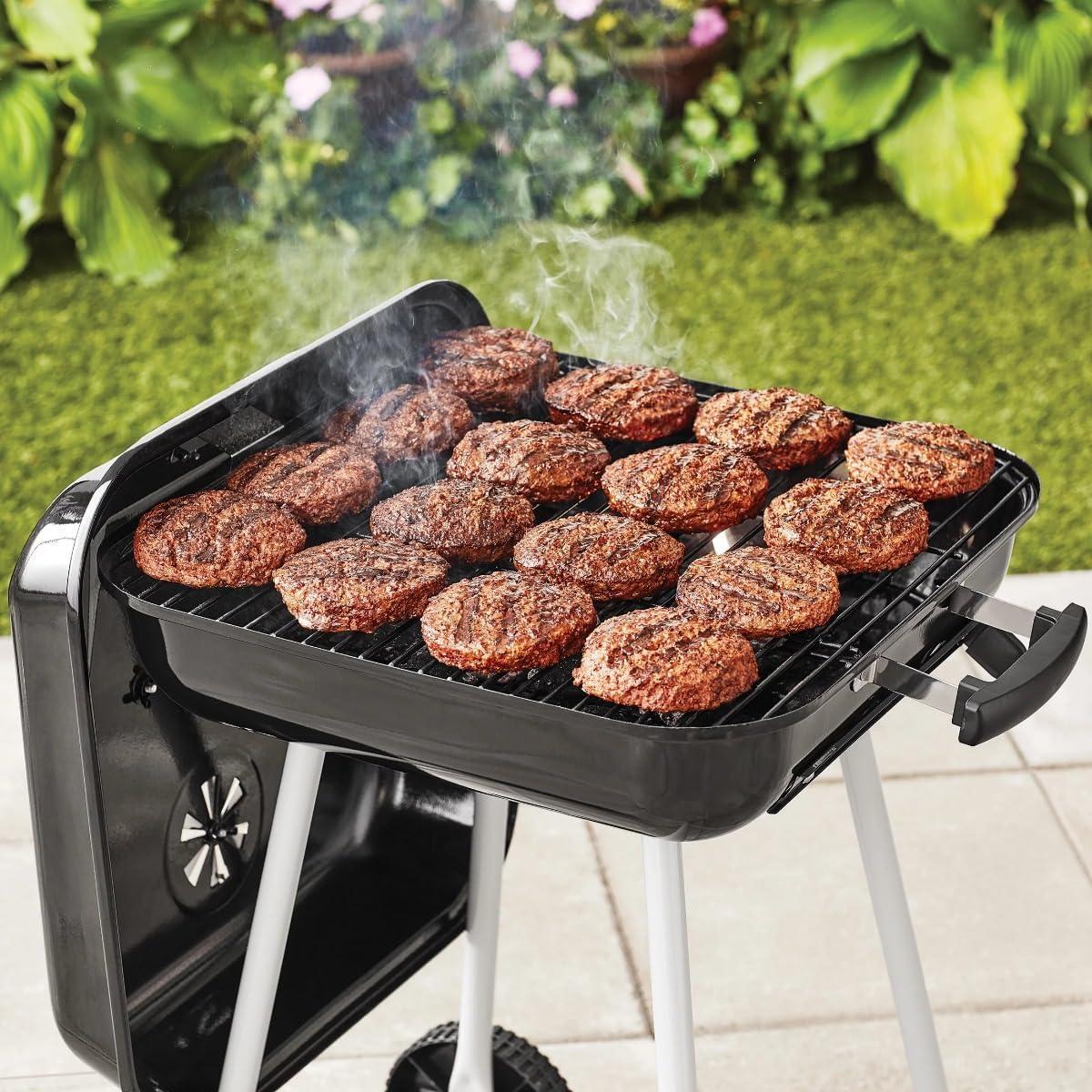 Large Black Steel Charcoal Grill with Wheels and Smoker