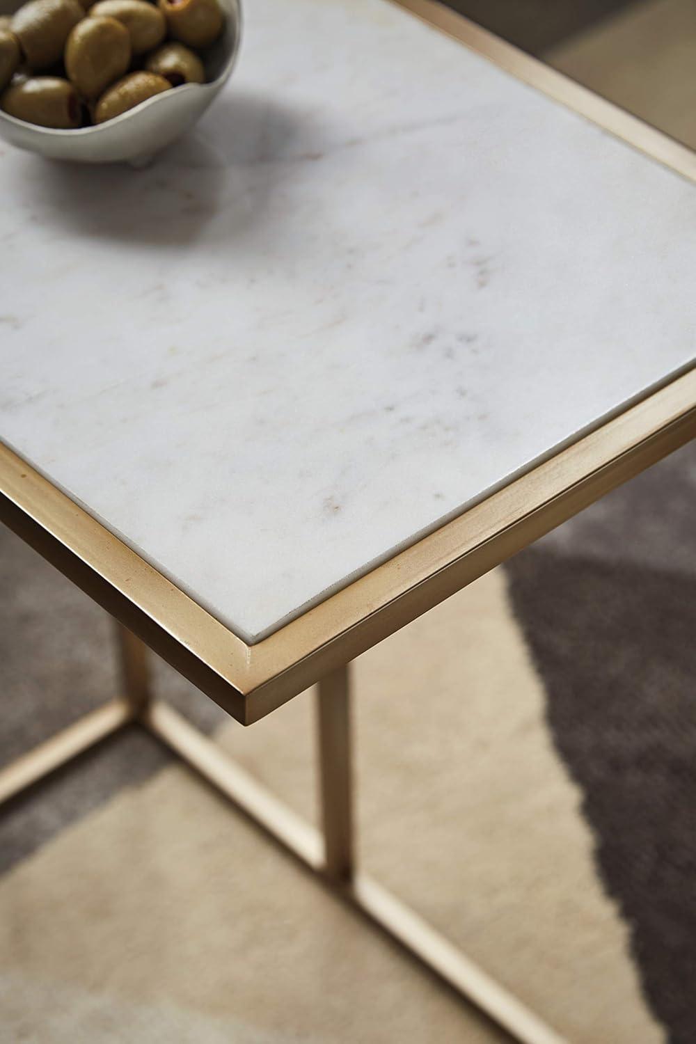 Signature Design by Ashley Contemporary Lanport Accent Table  Champagne/White