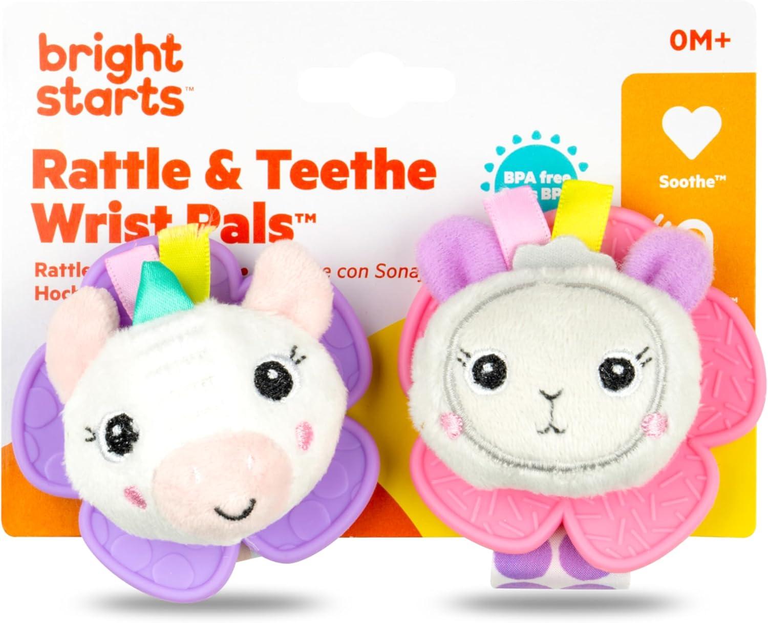 Bright Starts Rattle & Teether Wrist Pals Toy - Unicorn & Llama