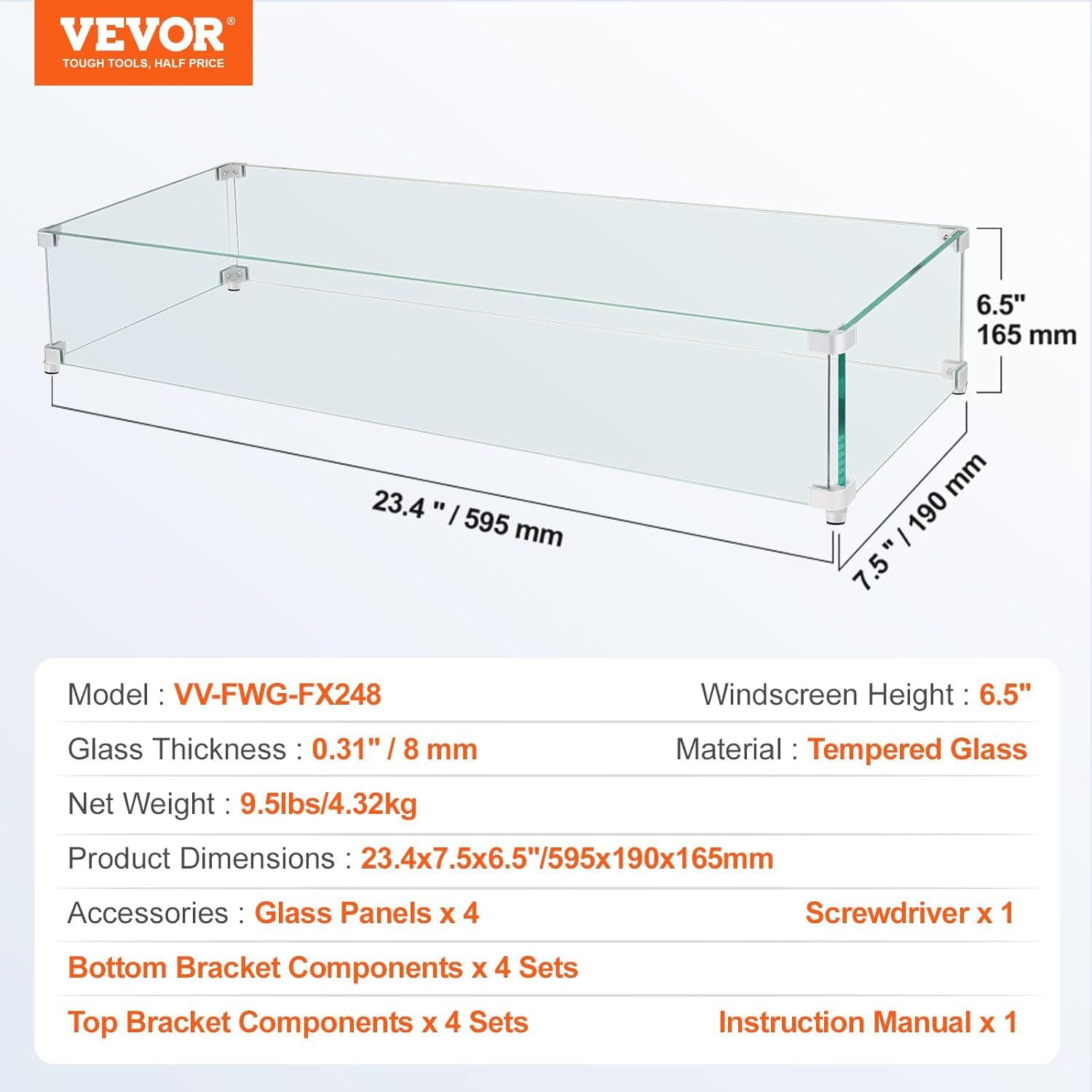 VEVOR Tempered Glass Fire Pit Accessory (Set of 4)