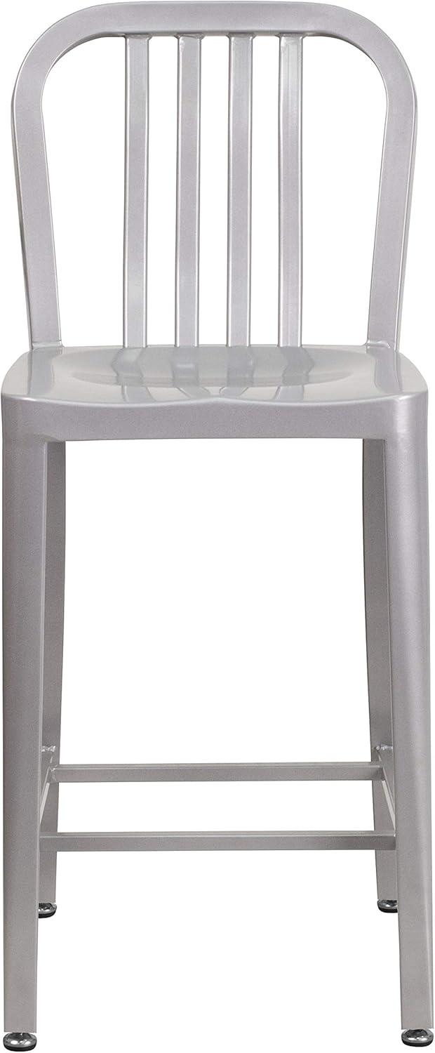 Flash Furniture 24" Commercial Grade Metal Modern Counter Height Stool with Footrest, Silver