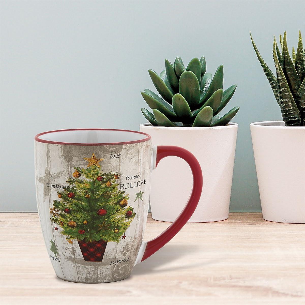 Current Ceramic Tree Mug - 22oz Large Ceramic Winter Christmas Mug, Microwave Safe, Hand Wash, Holiday Dishware, Festive