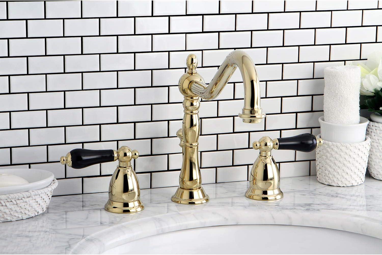 Kingston Brass KS1992PKL Kingston Brass Duchess Two-Handle 3-Hole Deck Mount Widespread Bathroom Faucet with Brass Pop-Up Drain