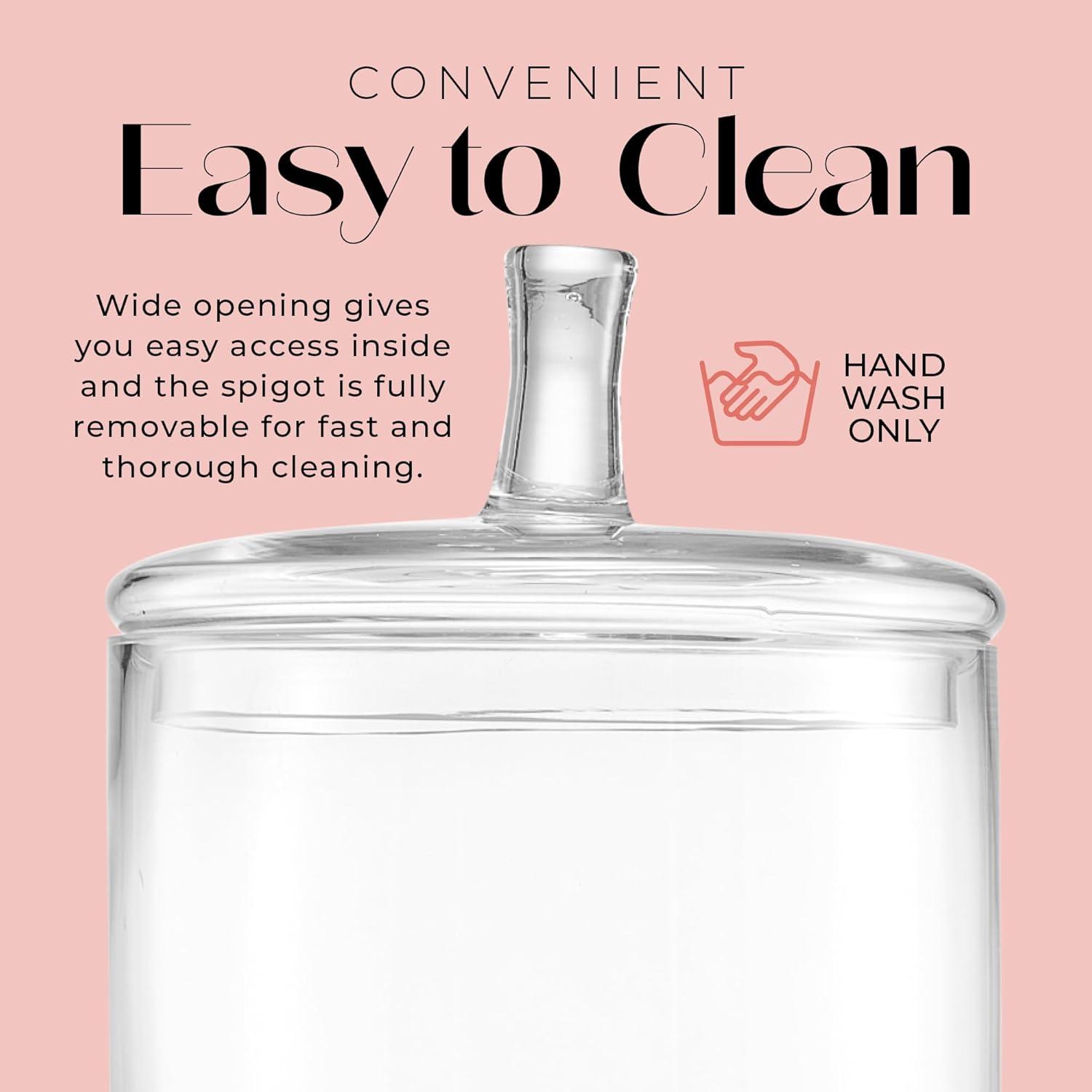 Fifth Avenue Crystal, Round, Clear Glass Beverage Dispenser with Spigot and Metal Stand, 2.5 Gallon