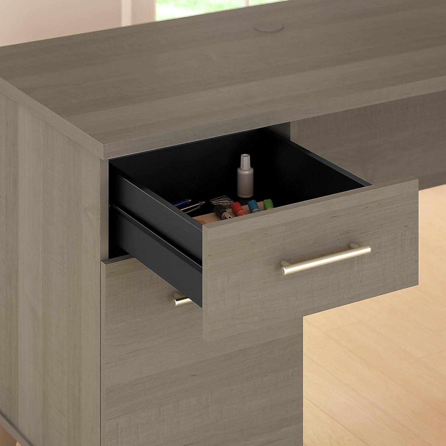 Bush Furniture Somerset 72W Sit to Stand L Desk with Hutch in Hansen Cherry